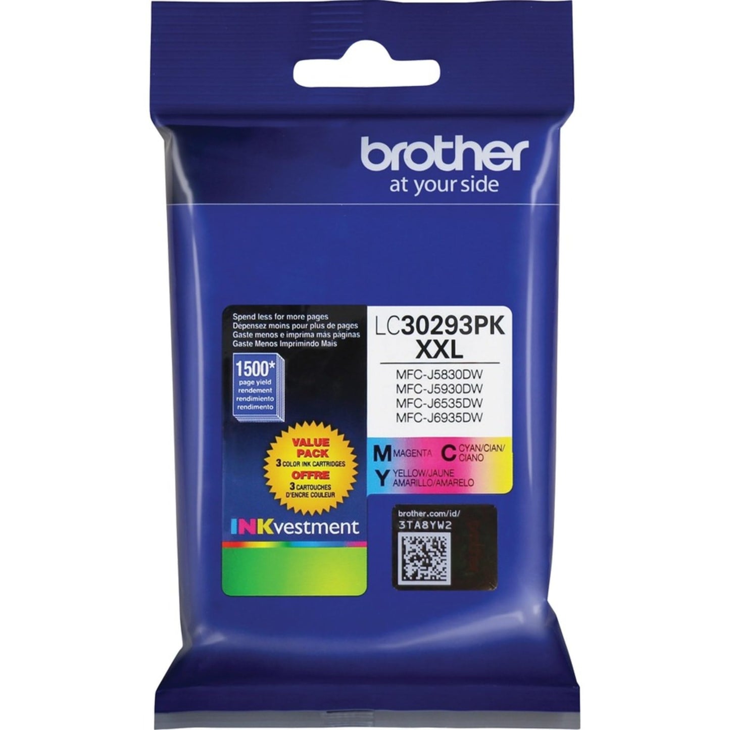 Brother® LC3029 Super-High-Yield Cyan, Magenta, Yellow Ink Cartridges, Pack of 3, LC30293PK