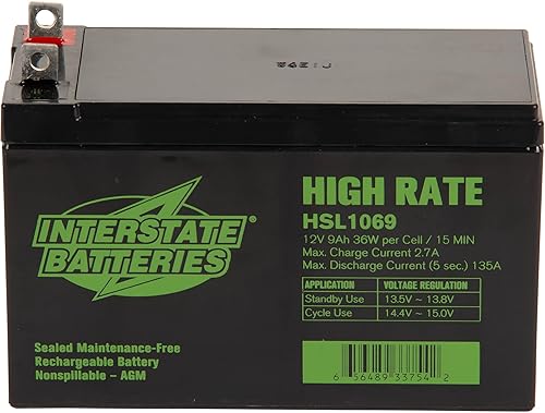 Interstate Batteries 12V 9Ah High Rate Battery (Nut & Bolt Terminal) SLA AGM VRLA Rechargeable Replacement for Generac Generators, 0G9449, UPS Backup…