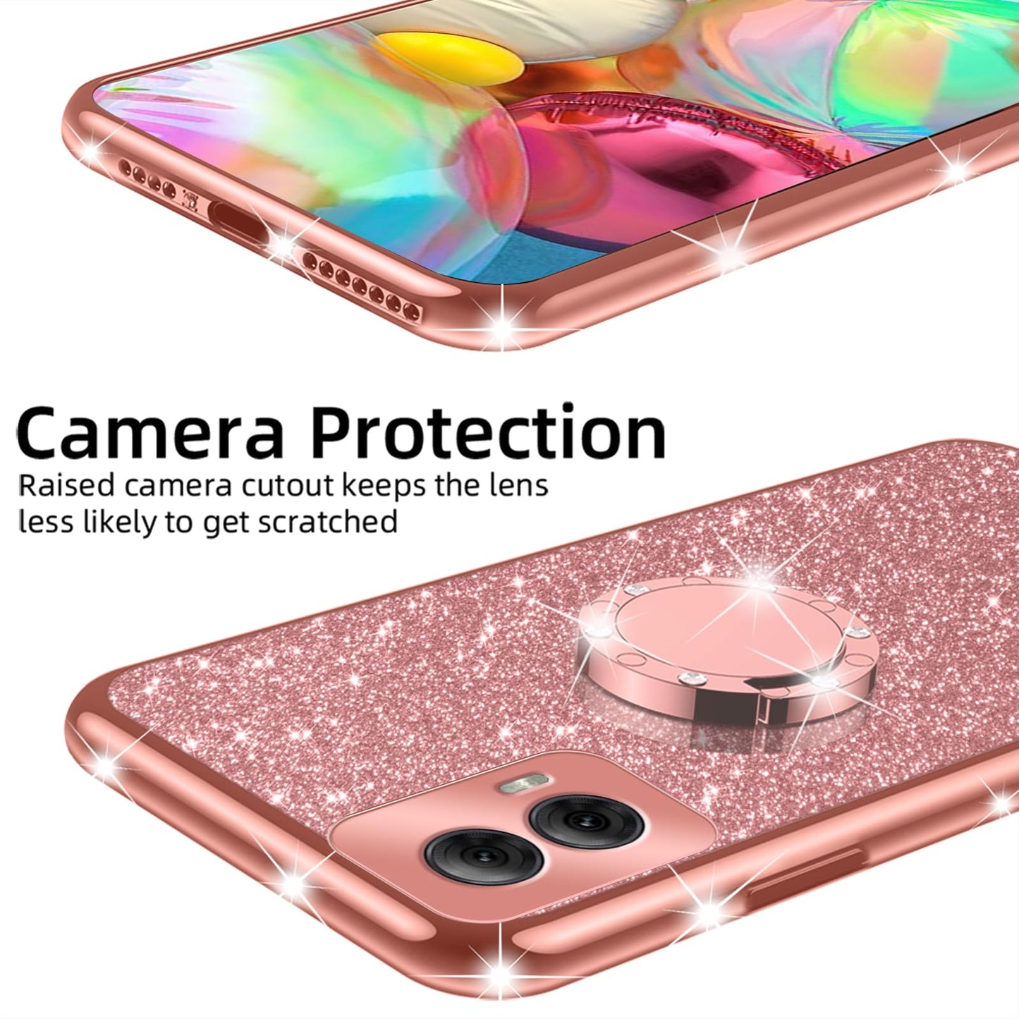 nancheng Cute Bling Glitter Phone Case for Motorola Moto G Power 5G 2024 Luxury Sparkly Soft TPU Anti Scratch Anti-Drop Cover with Ring Stand