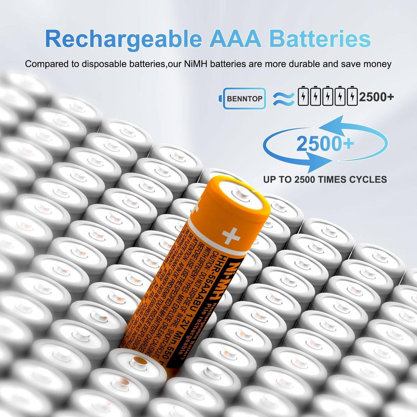 BENNTOP 8 Pack NI-MH AAA Rechargeable Battery 550mah 1.2V AAA Batteries for Panasonic Cordless Phones,Remote Controls,Electronics HHR-55AAABU