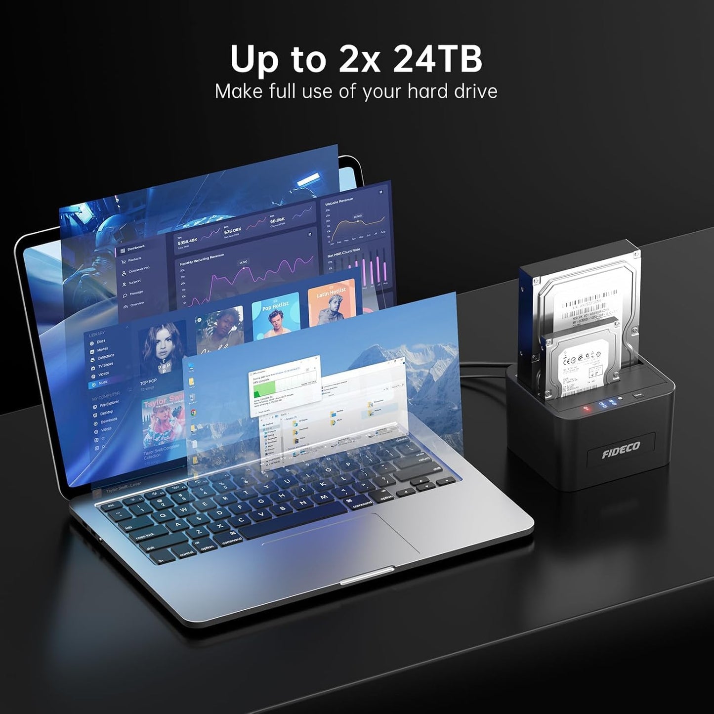 FIDECO External Hard Drive Docking Station, Hard Drive Dock for 2.5 and 3.5 inch SATA HDD SSD, HDD Docking Station with Dual Bay, USB 3.0 Hard Drive
