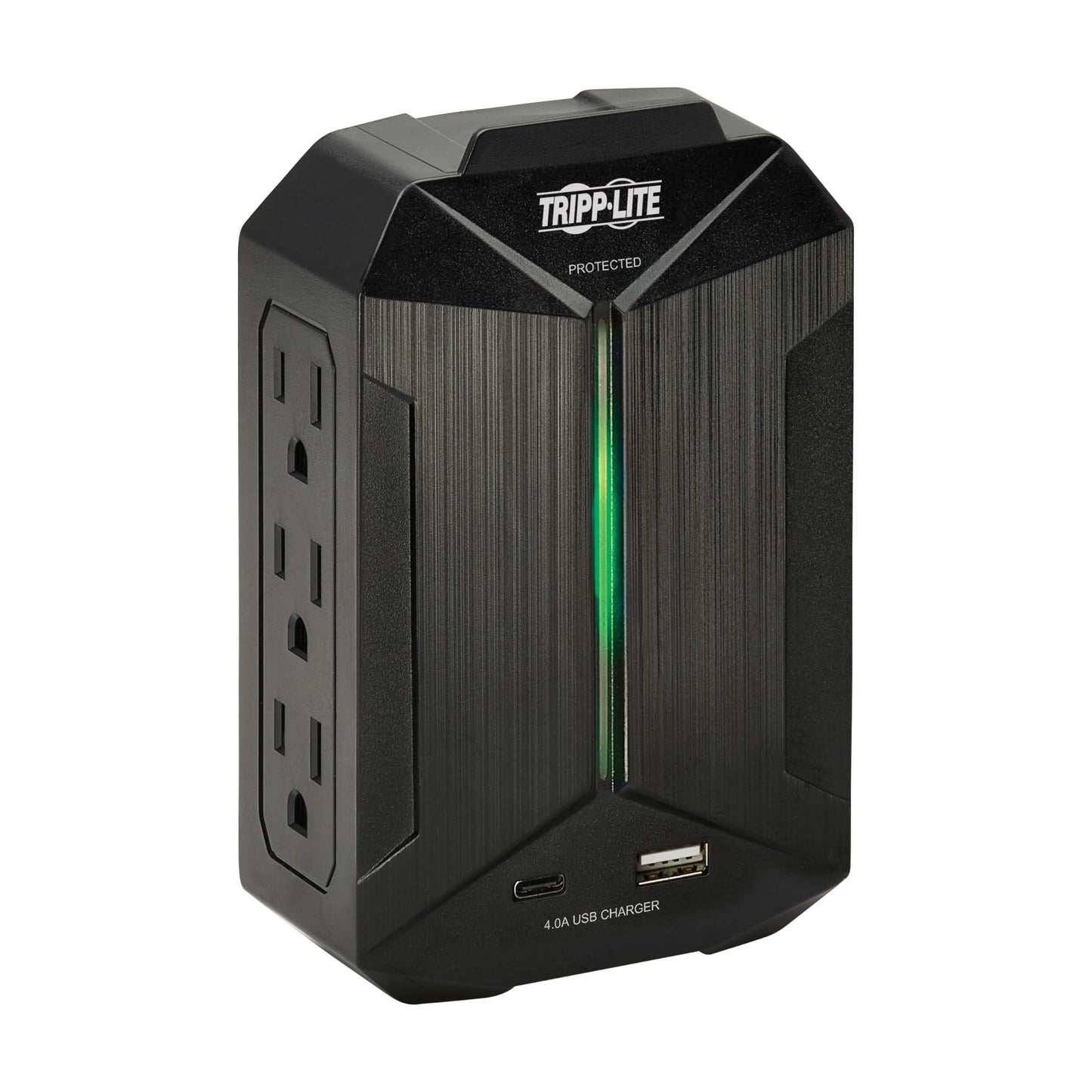 Tripp Lite Surge Protector Power Strip 6-Outlets + 1 USB & 1 USB-C Port, Direct Wall Plug-in, Black, Green LED Light, 490 Joules, EMI/RFI Filtering