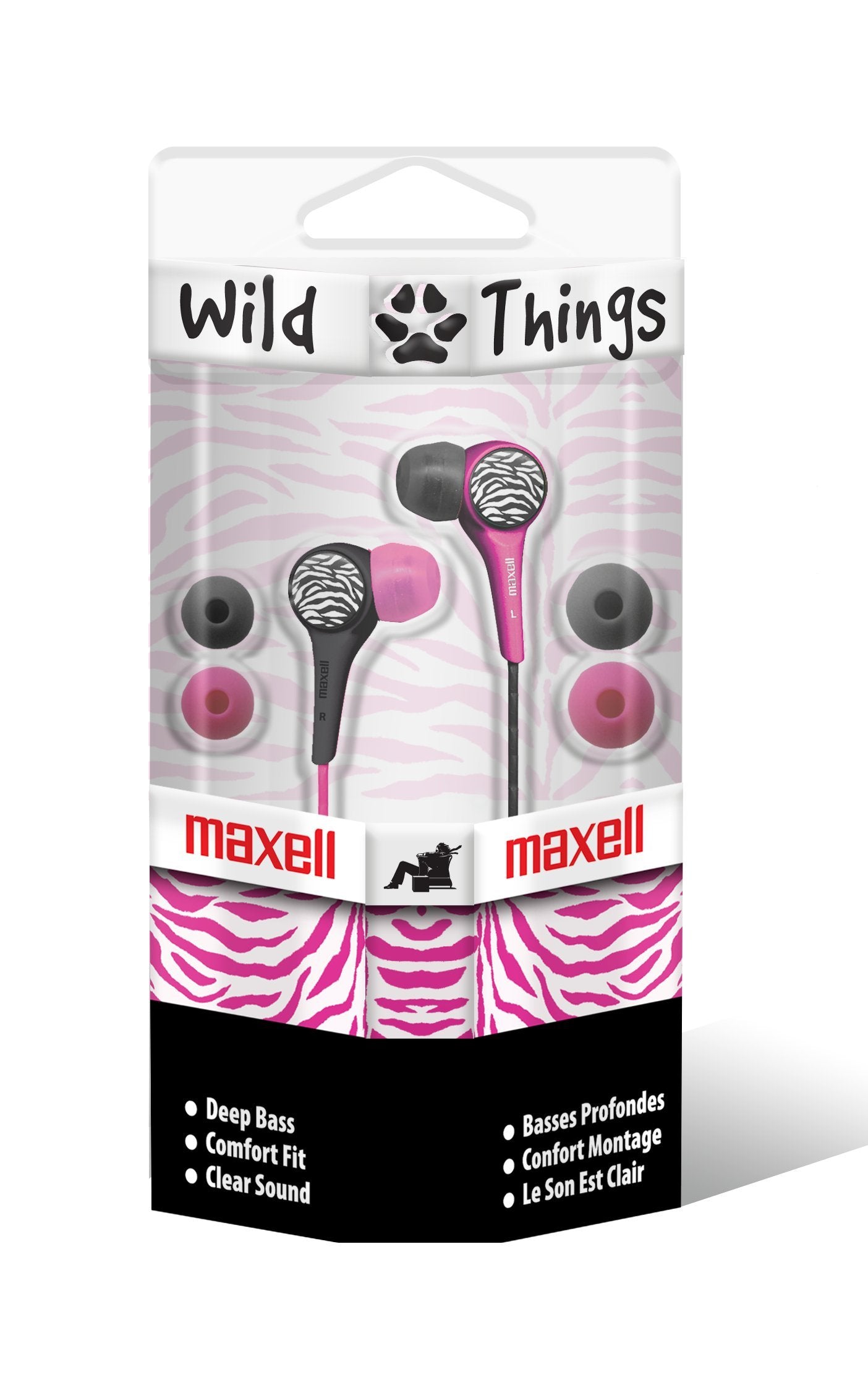 Maxell 190344 Wild Things Pink and Black Zebra In-Ear Buds