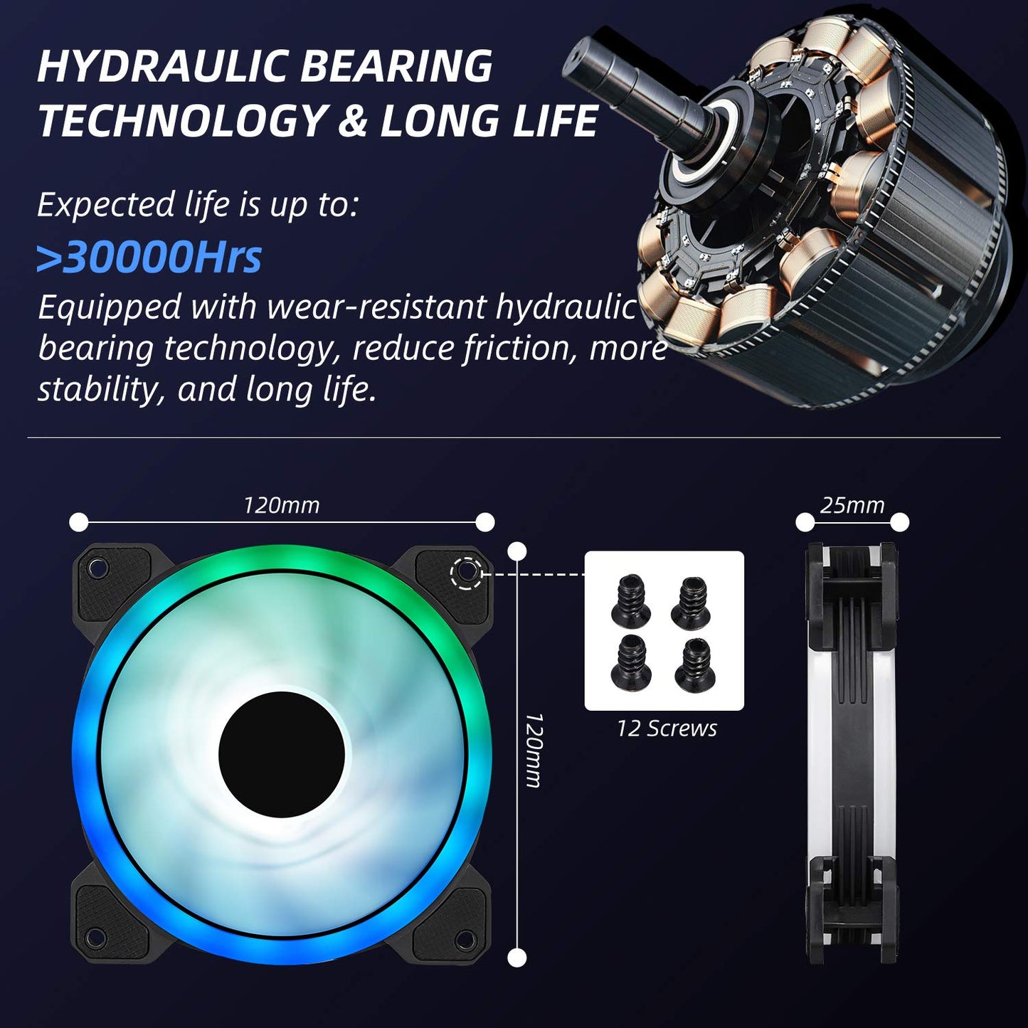 3 Pack RGB Case Fans, 120mm Ultra-Quiet RGB Chassis Cooling Fans, Equiped with Remote Control Hub, 5V ARGB Sync, Speed Adjustable Colorful Cooler
