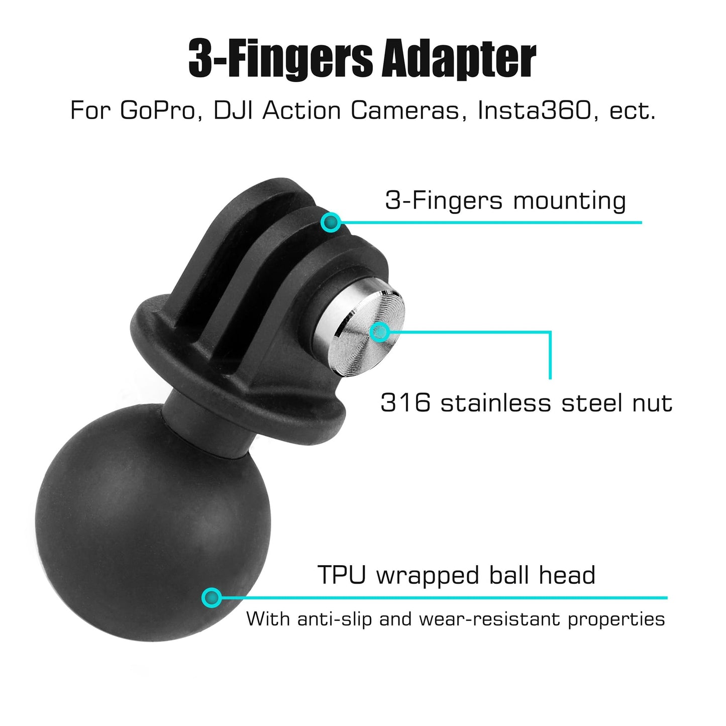 GEPULY 2pcs 1''/25mm Ball Head Mount 1/4"-20 Threaded Stud+Tripod Adapter for Gopro Hero Series/AKASO/Insta360/DJI OSMO Action Camera, Fit RAM Ball