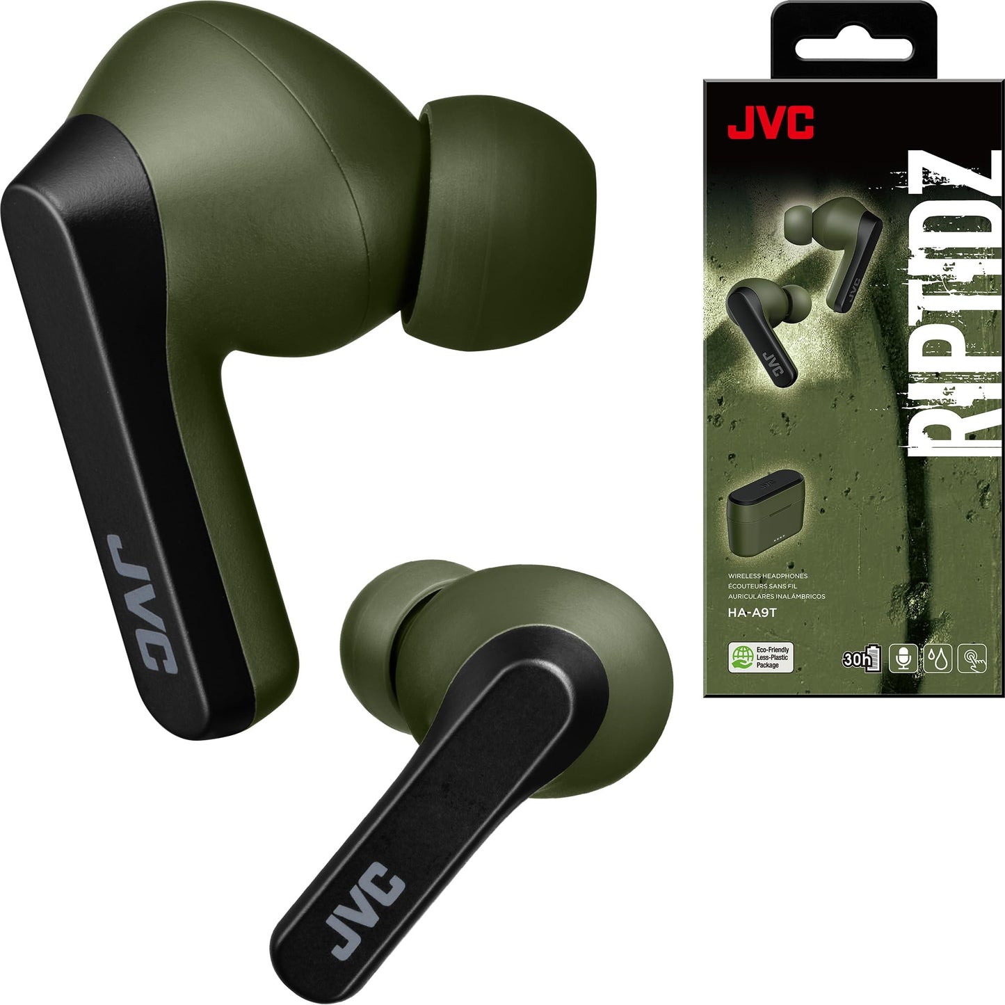 JVC RIPTIDZ True Wireless Headphones with Touch Sensor Operation, Single Ear use, IPX5, Bluetooth 5.1, Long Battery Life (up to 30 Hours) - HAA9TG…
