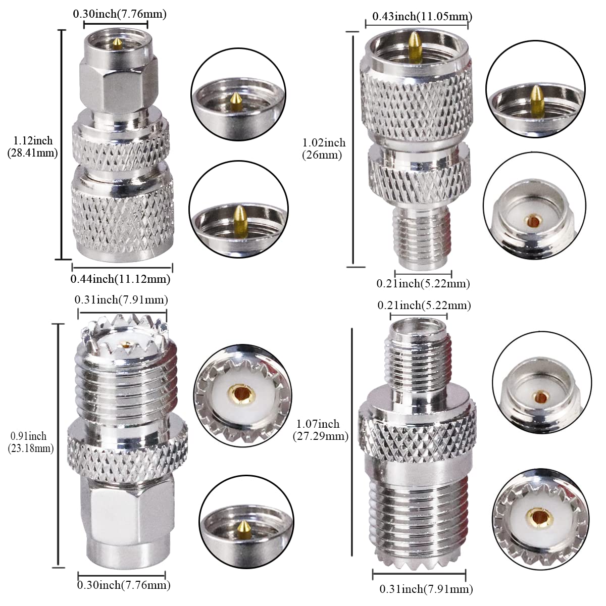 TUOLNK 4 Types Set SMA Male to Mini UHF Male Adapter Mini UHF to SMA RF Coax Adapter Kit for Wireless Antenna/RF Coax Cable Antenna Coaxial Connector