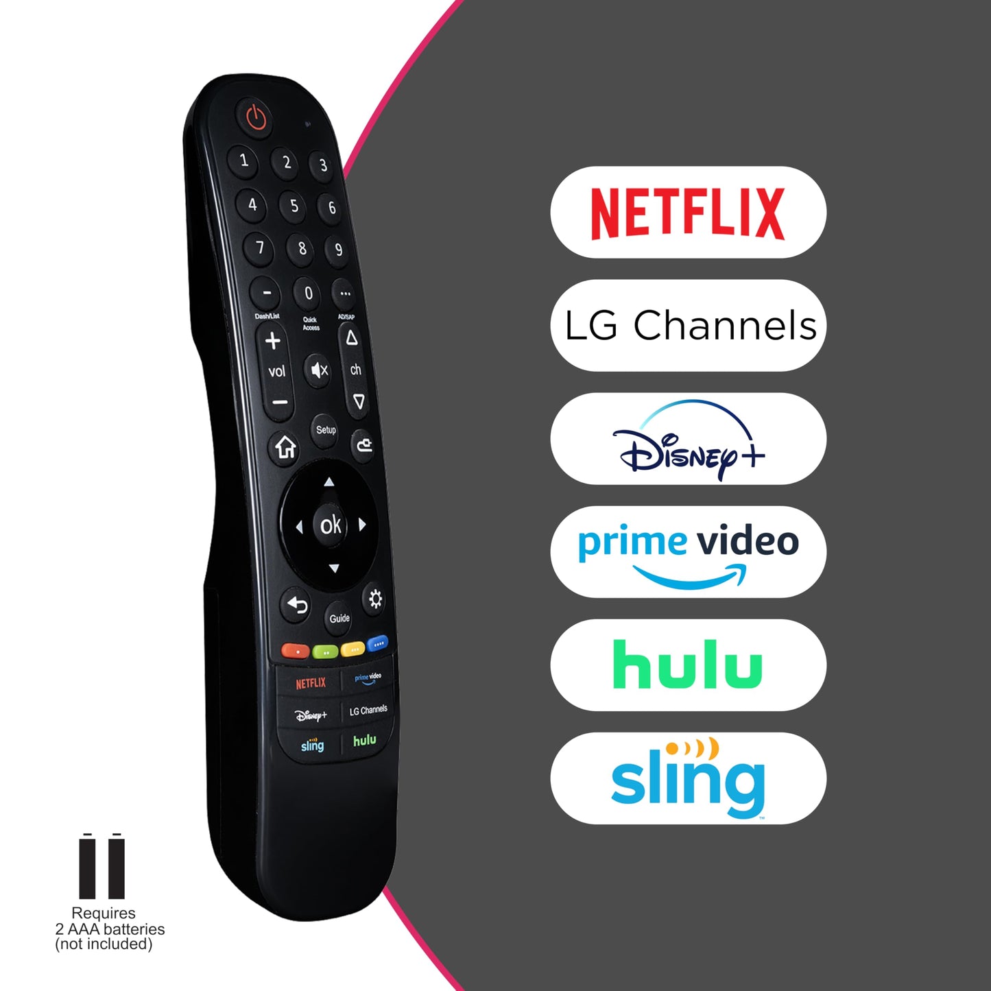 GE LG TV Remote Control Replacement, LG Universal Remote Control for Smart TV, Direct Replacement, Streaming Hotkeys, Ergonomic, Black, 81686
