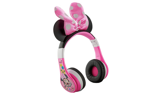 eKids Minnie Mouse Kids Bluetooth Headphones, Wireless with Microphone Includes Aux Cord, Volume Reduced Foldable Headphones for School, Home, or