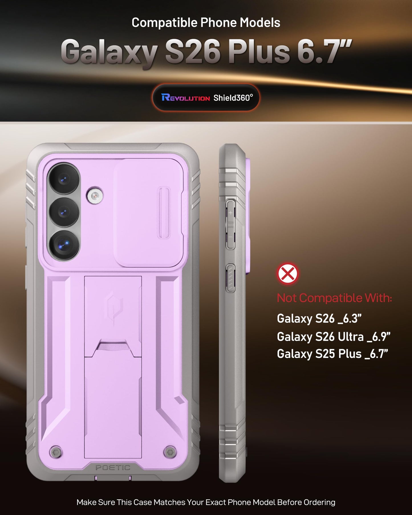 Poetic Revolution Case for Samsung Galaxy S26 Plus, [Slide Camera Cover], [20FT Mil-Grade Drop Tested], Full-Body Military Grade Rugged Dual-Layer