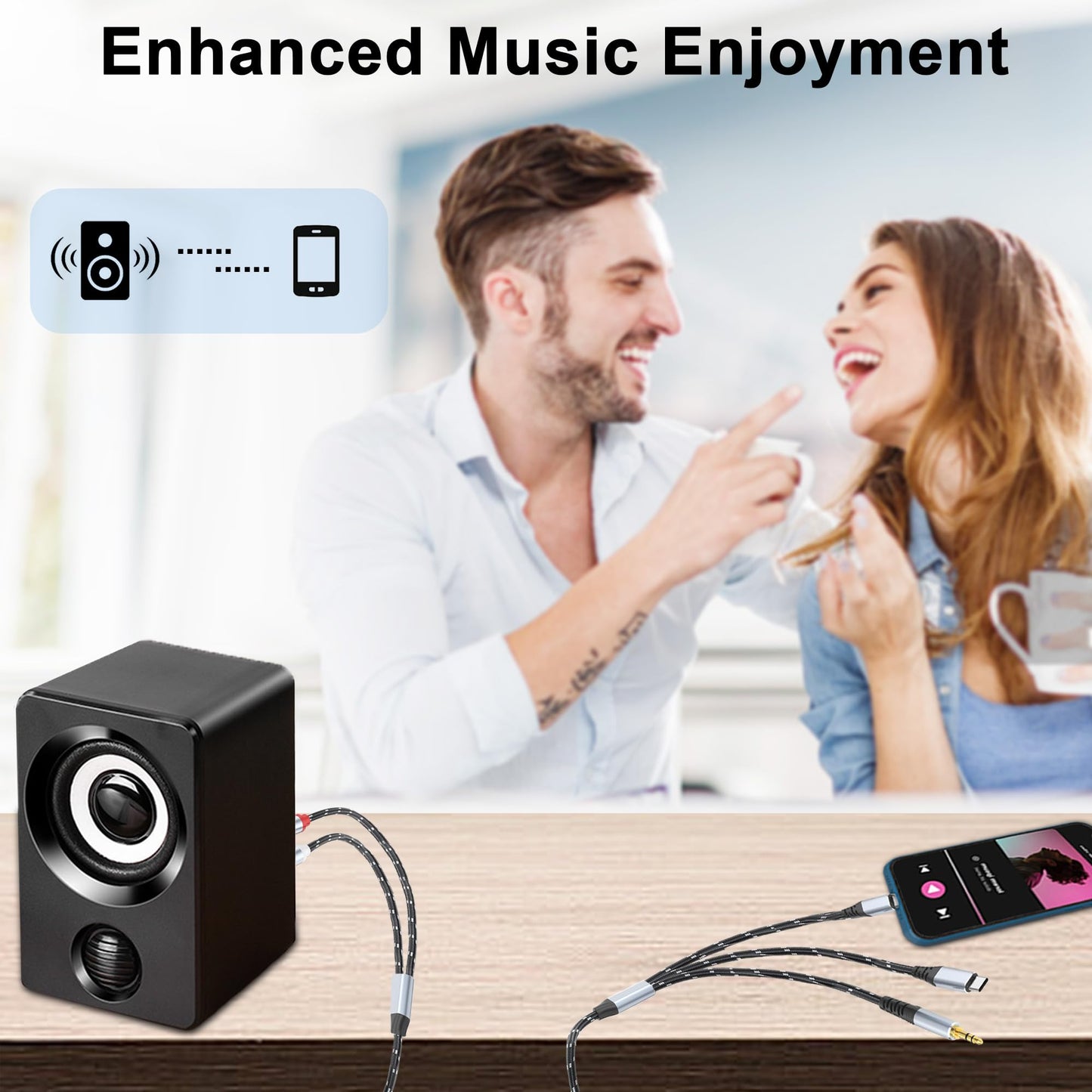 DCNETWORK 3.5mm to RCA Cable, Lightning to RCA Male to Aux Audio Adapter HiFi Sound Headphone Jack Adapter,(3 in 1 Audio Cable) Connector