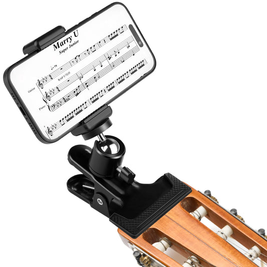 gliship Guitar Bass Head Phone Holder Cell Phone Stand Live Broadcast Bracket Clip Clamp Phone Mount with 1/4 Ball Head Adapter Universal for Bass
