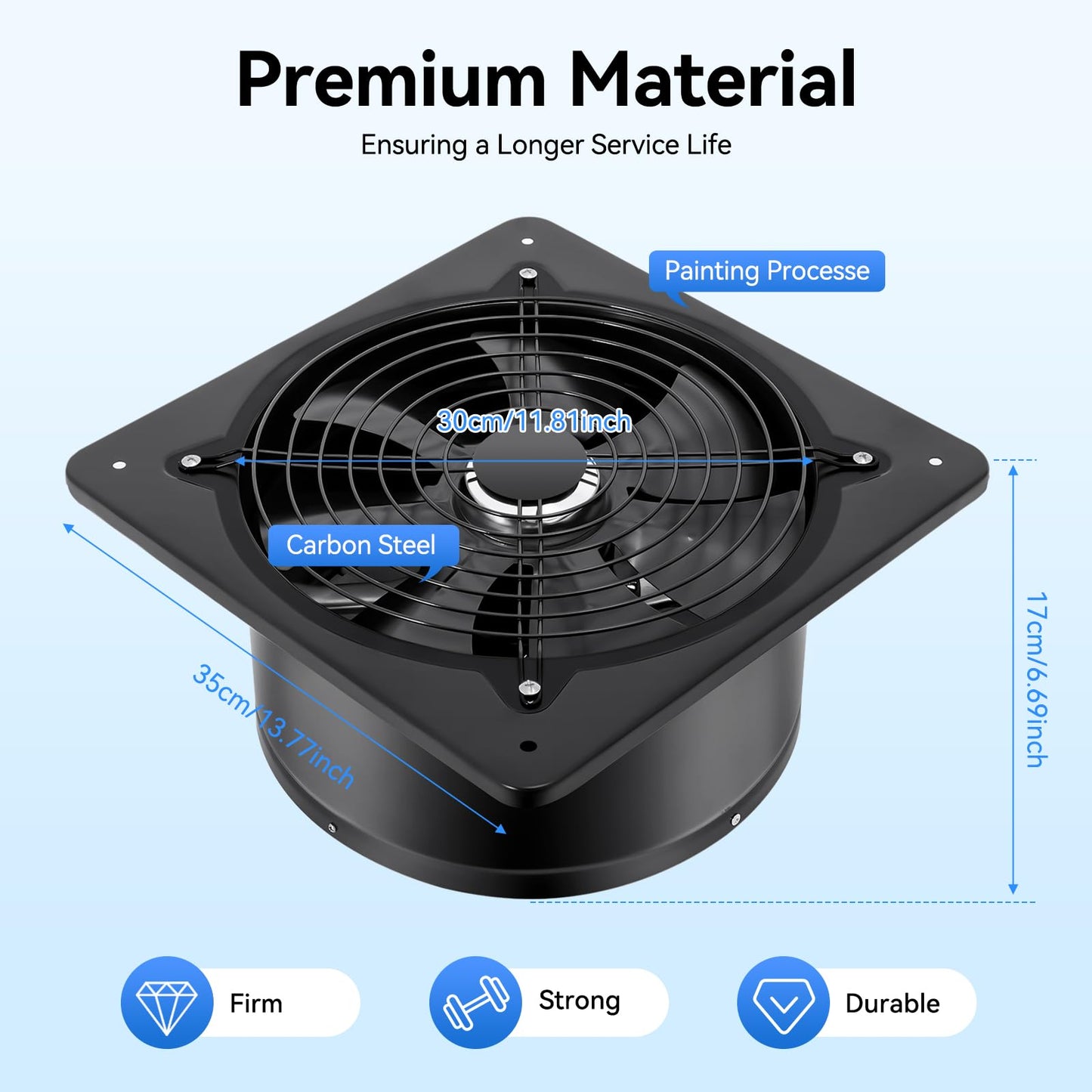 LTIGOAW 12” High Air Volume Industrial Exhaust Fan, 110V 125W 2800 RPM Noiseless Explosion Proof Ventilation Extractor Fan, Wall Mounted Blower Axial