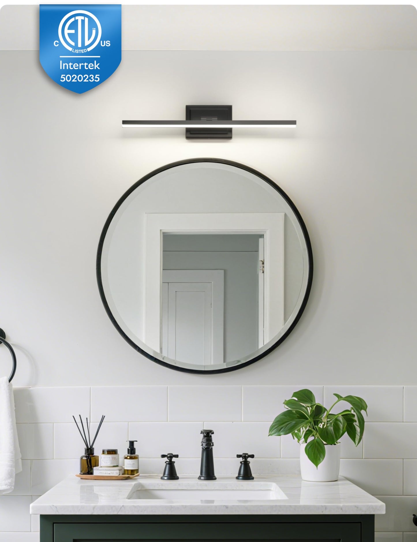 NIORSUN 24 Inch Modern Bathroom Light Fixture, 14W 5CCT Dimmable LED Black Bathroom Vanity Lights Over Mirror, Vanity Lights for Bathrooms Restroom