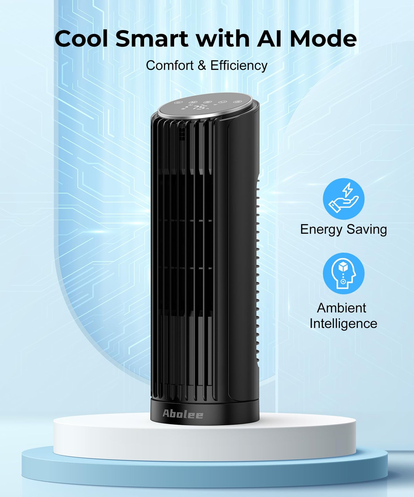 Abolee 13'' Bladeless Tower Fan for Bedroom, Black