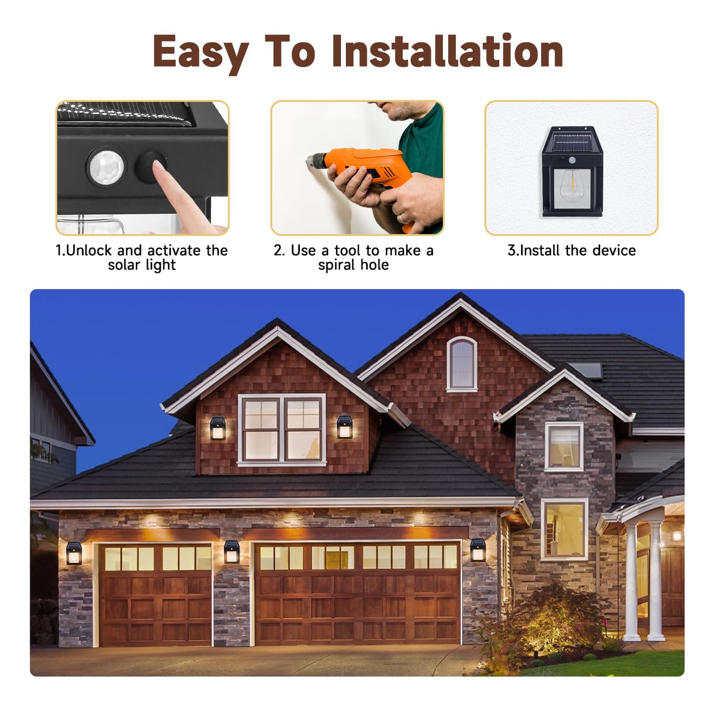 Solar Lights Outdoor Waterproof - 3 Mode Dusk to Dawn Motion Sensor Security Lights, 1800mAh Solar Powered Wall Lights for Yard Garden Fence, Patio