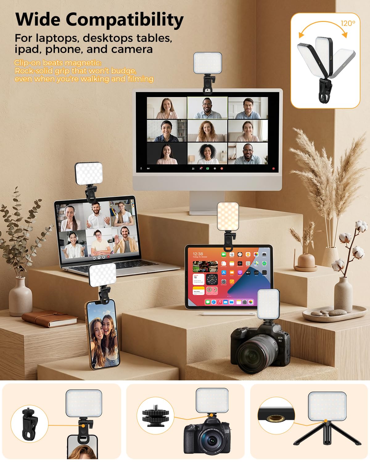 Magnetic Selfie Light for iPhone, Selfies Video Lighting, 6 Lighting Modes, 12 Brightness Levels, Clip, Magnetic or Camera Mount, Ideal for TikTok