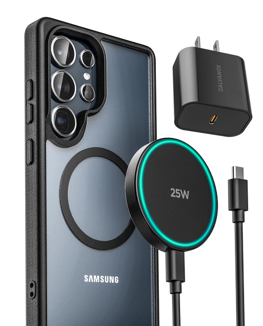 Galvanox Magnetic Wireless Charger for Samsung, 25W Fast Charging Pad with 30W PPS USB-C Wall Adapter, Removable USB-C Cable, LED Charging Indicator