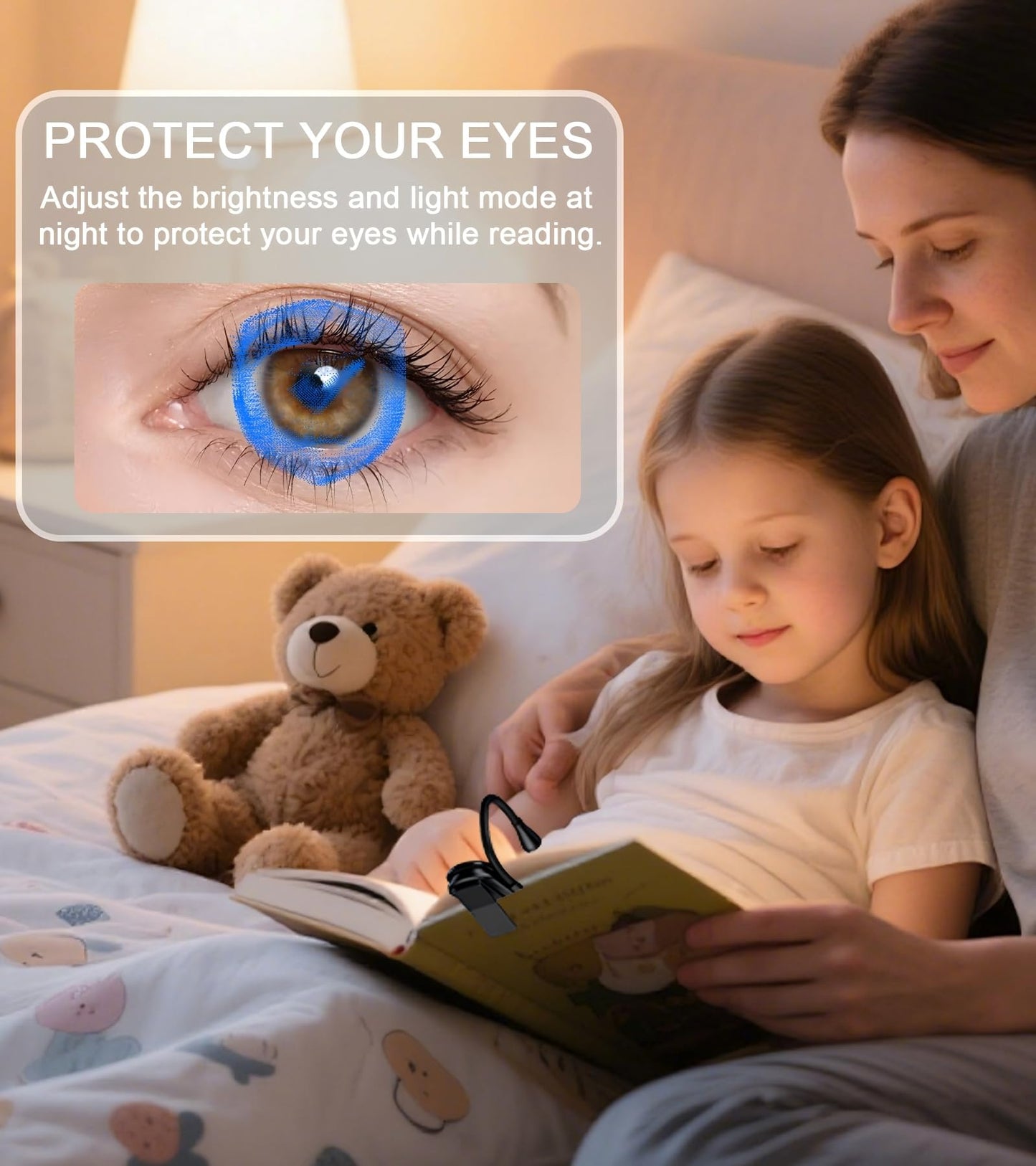 SURPOOTER Clip on Book Light, 3 Light Colors and stepless Brightness Adjustment, 360° Flexible, Small Lightweight Clip On Book Reading Light