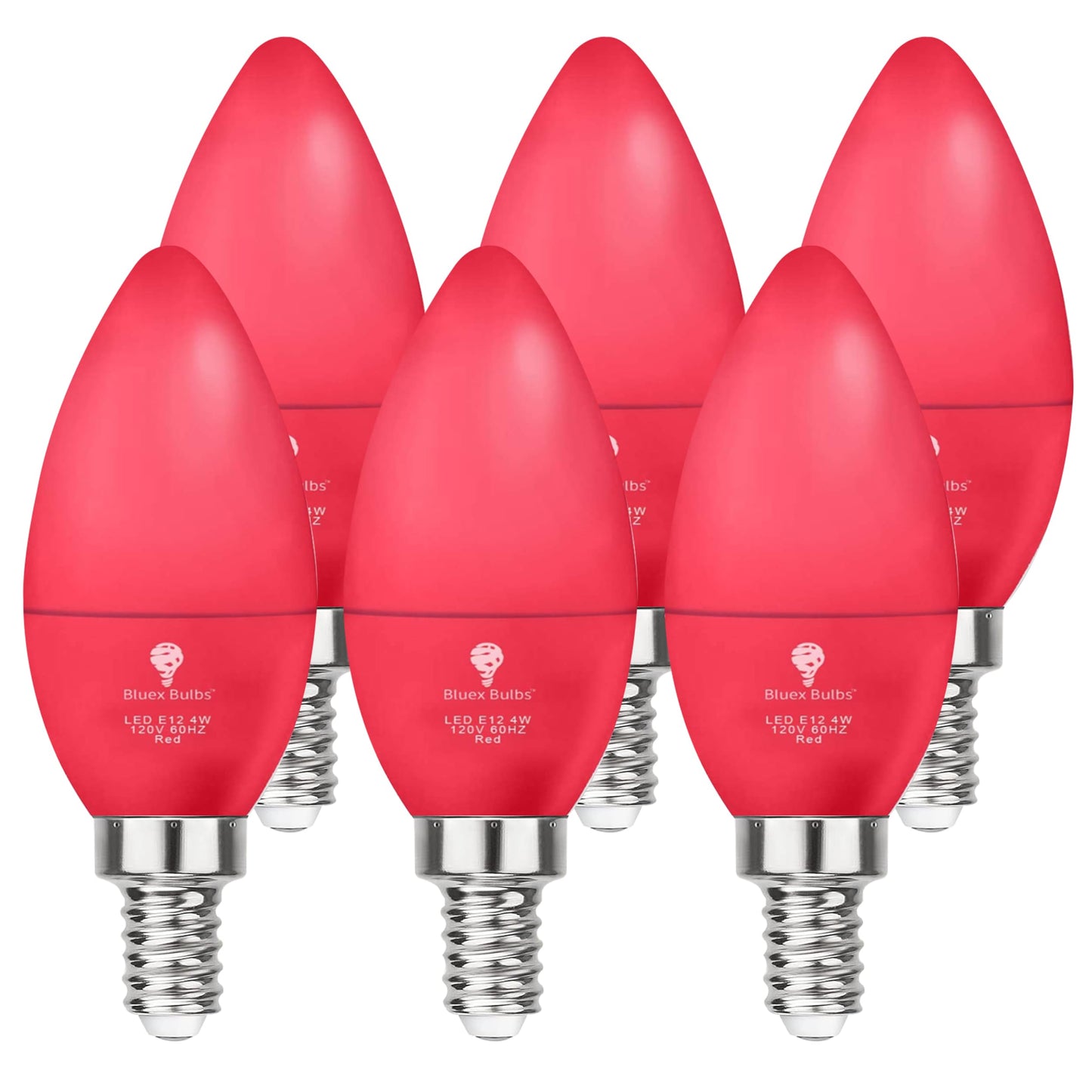 6 Pack BlueX LED Red Light Bulb - 4W (40Watt Equivalent) - E12 Base Red LED Bulb, Party Decoration, Porch, Home Lighting, Holiday Lighting, Chandelier