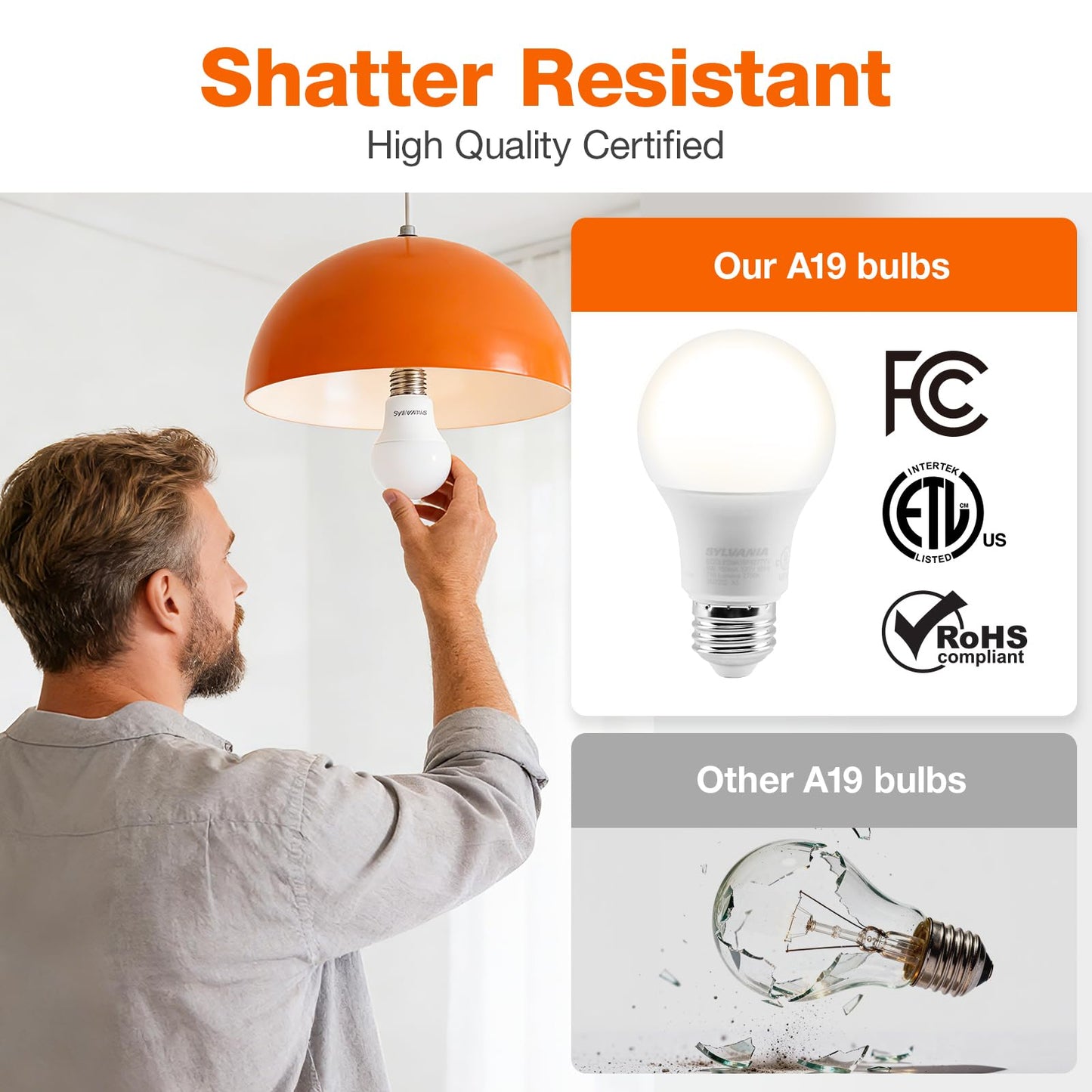 Sylvania ECO LED A19 Light Bulb, 60W Equivalent Efficient 9W, 7 Year, 750 Lumens, Medium Base, Frosted, 2700K, Soft White - 24 Pack (40986)