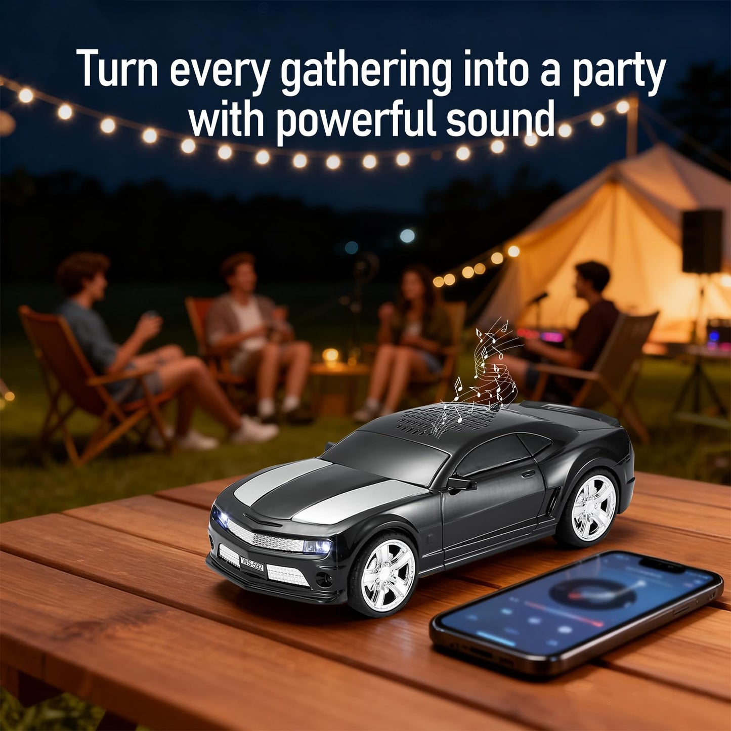 WSTER WS-592 Supercar Design Bluetooth Replica Speaker - Portable Car Model Wireless Speaker with TWS Stereo, FM Radio, LED Party Lights, USB/TF