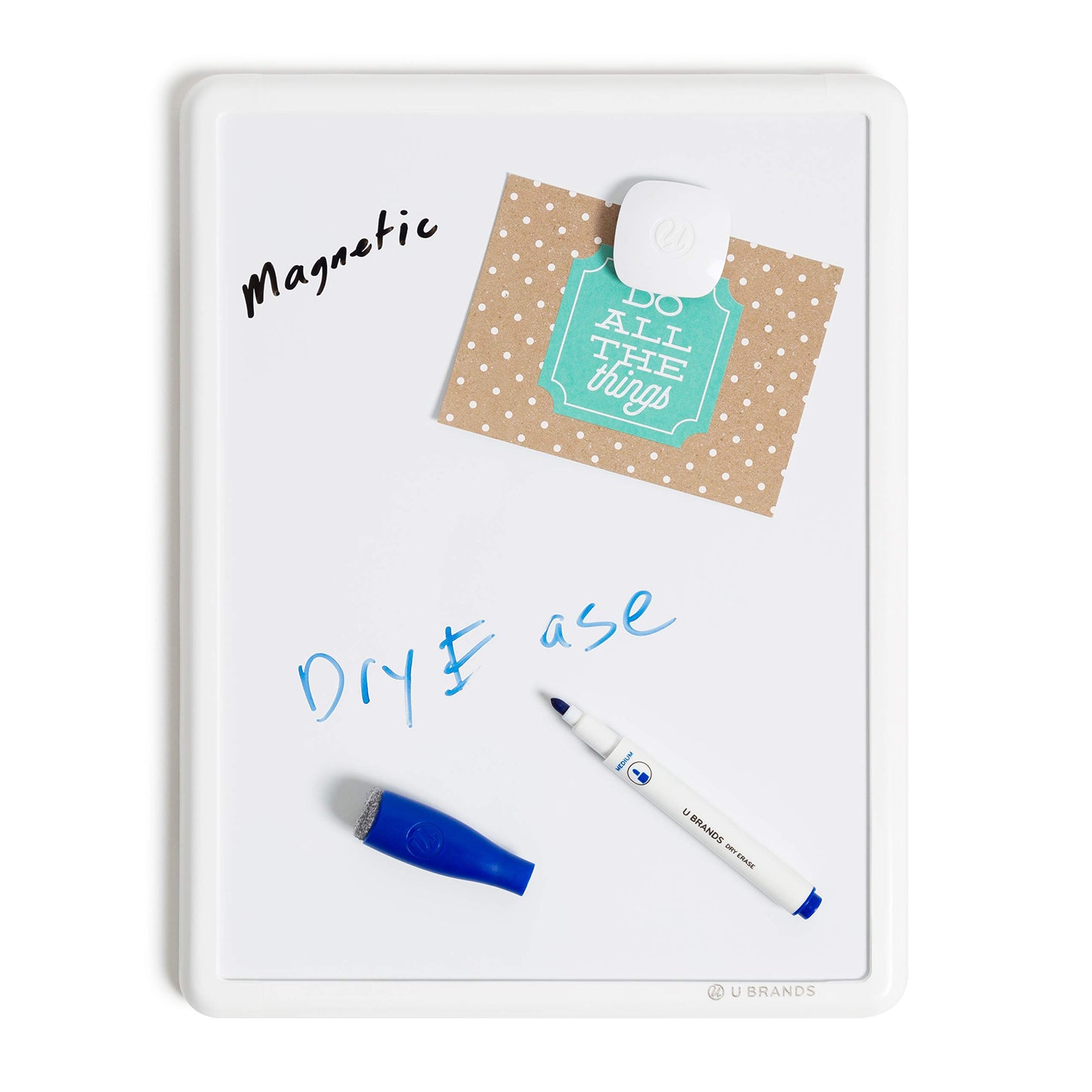 U Brands Contempo Magnetic Small Whiteboard, 8.5” x 11”, White Modern Frame, Mini White Board for Students, Fridge and Locker Dry Erase Board