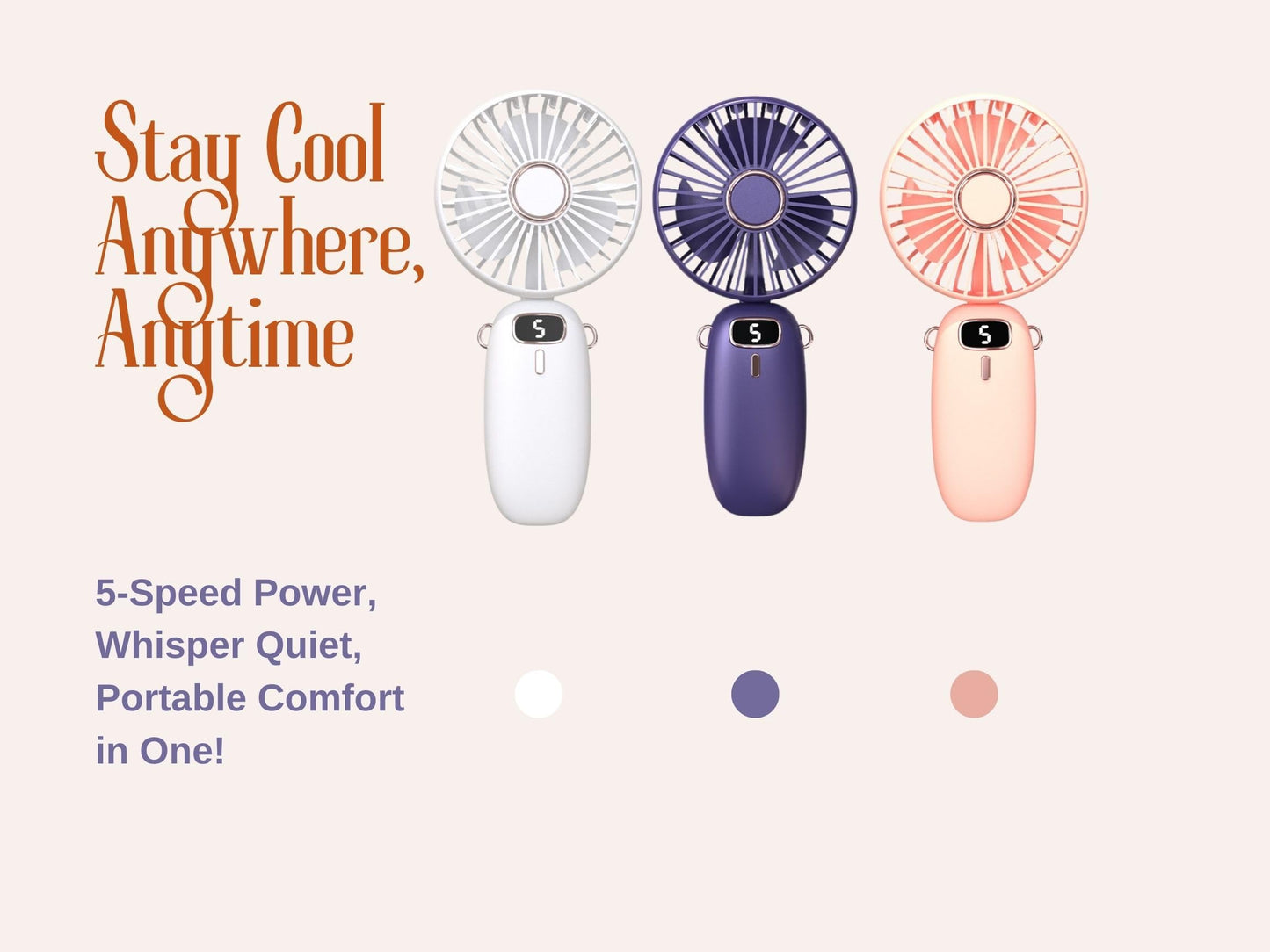 ICONIUM Mini Handheld Fan, USB Rechargeable 5-Speed Foldable Personal Fan, Portable 90° Adjustable Desk Fan (WHITE)