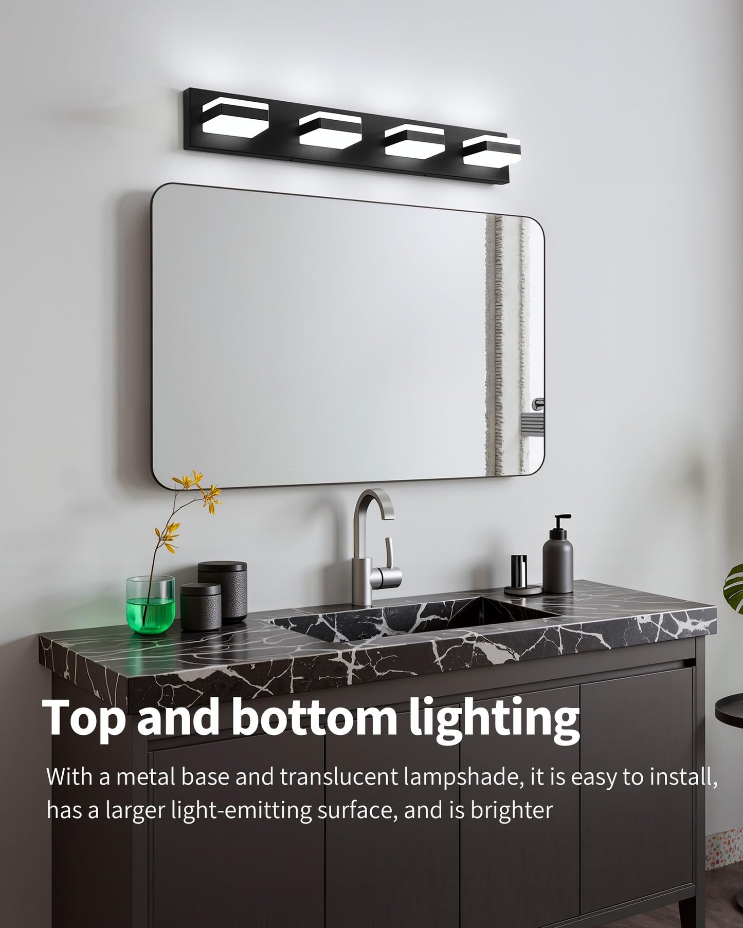 NEWSEE Bathroom Lighting Fixtures Over Mirror, 4 Light Bathroom Vanity Light Fixtures with Cool White 5000K, Matte Black LED Modern Vanity Wall Lights