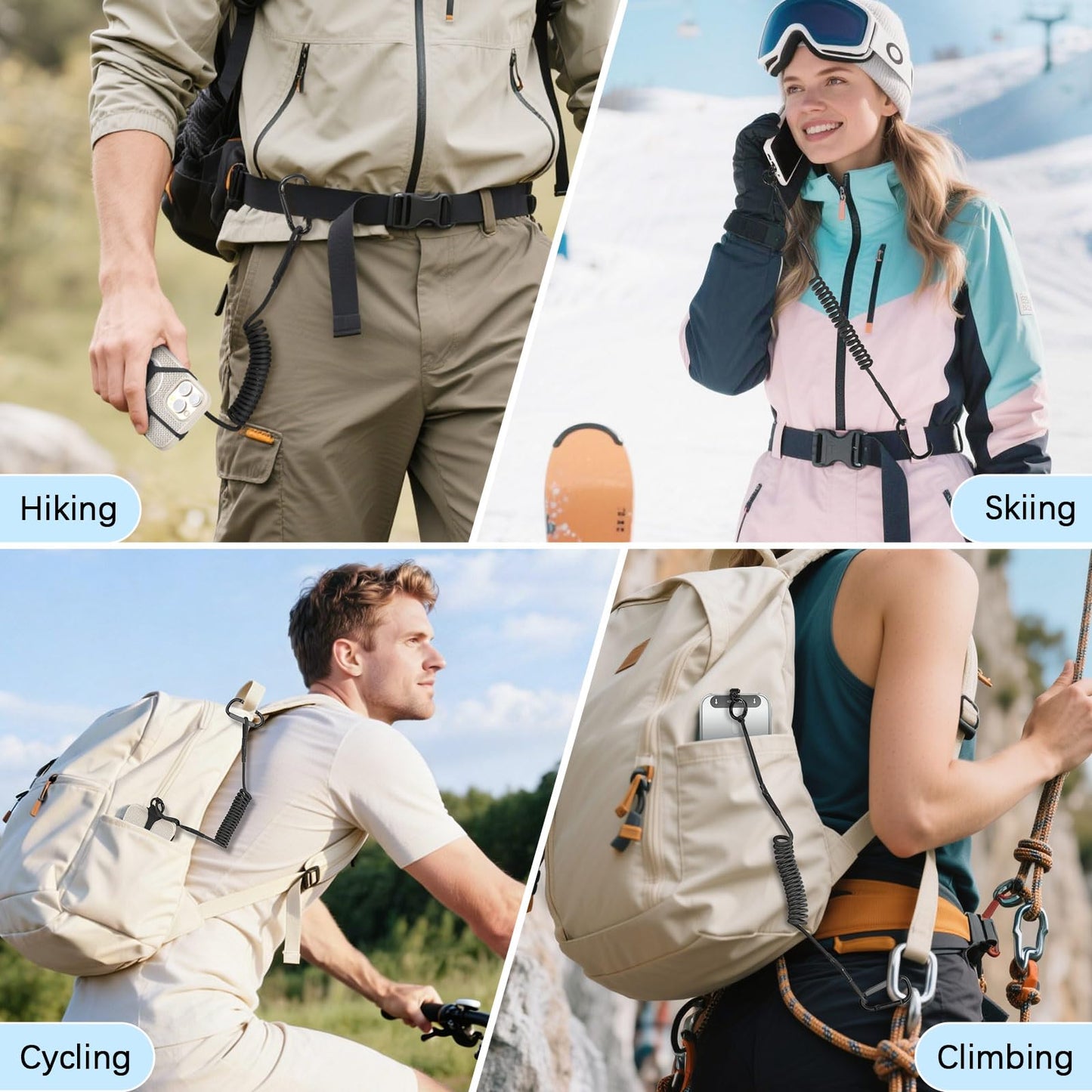 MoKo Retractable Phone Tether Lanyard, Anti-theft Cell Phone Strap with Silicone Sleeve-Fits up to 6.8" Phones, 360° Metal Tether Tab Cellphone Leash