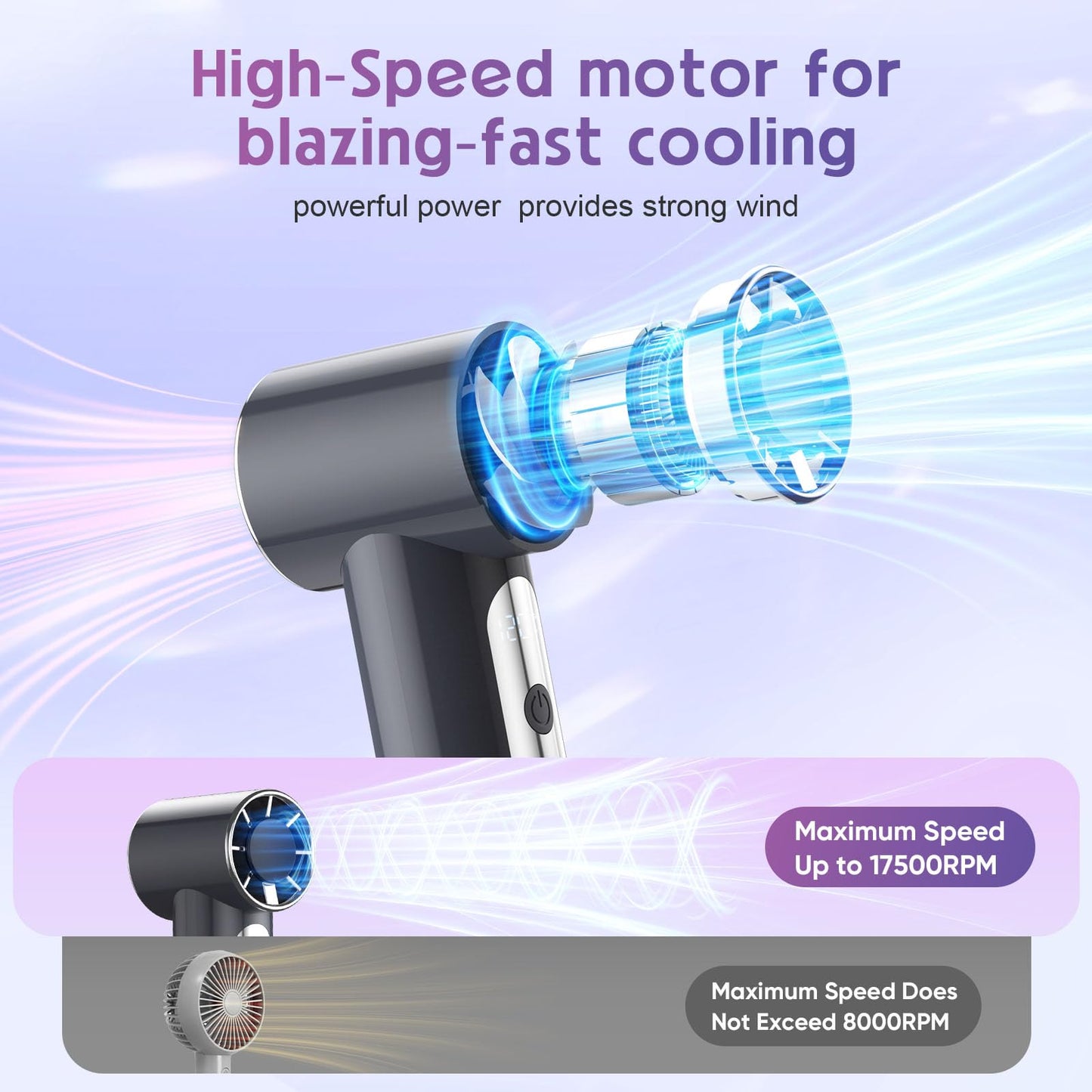 K-RUNMAN Mini Handheld Fan, 4 Gear Wind, Battery Operated, Up to 18 Working Hours,LED Display, Pocket Design for Outdoor