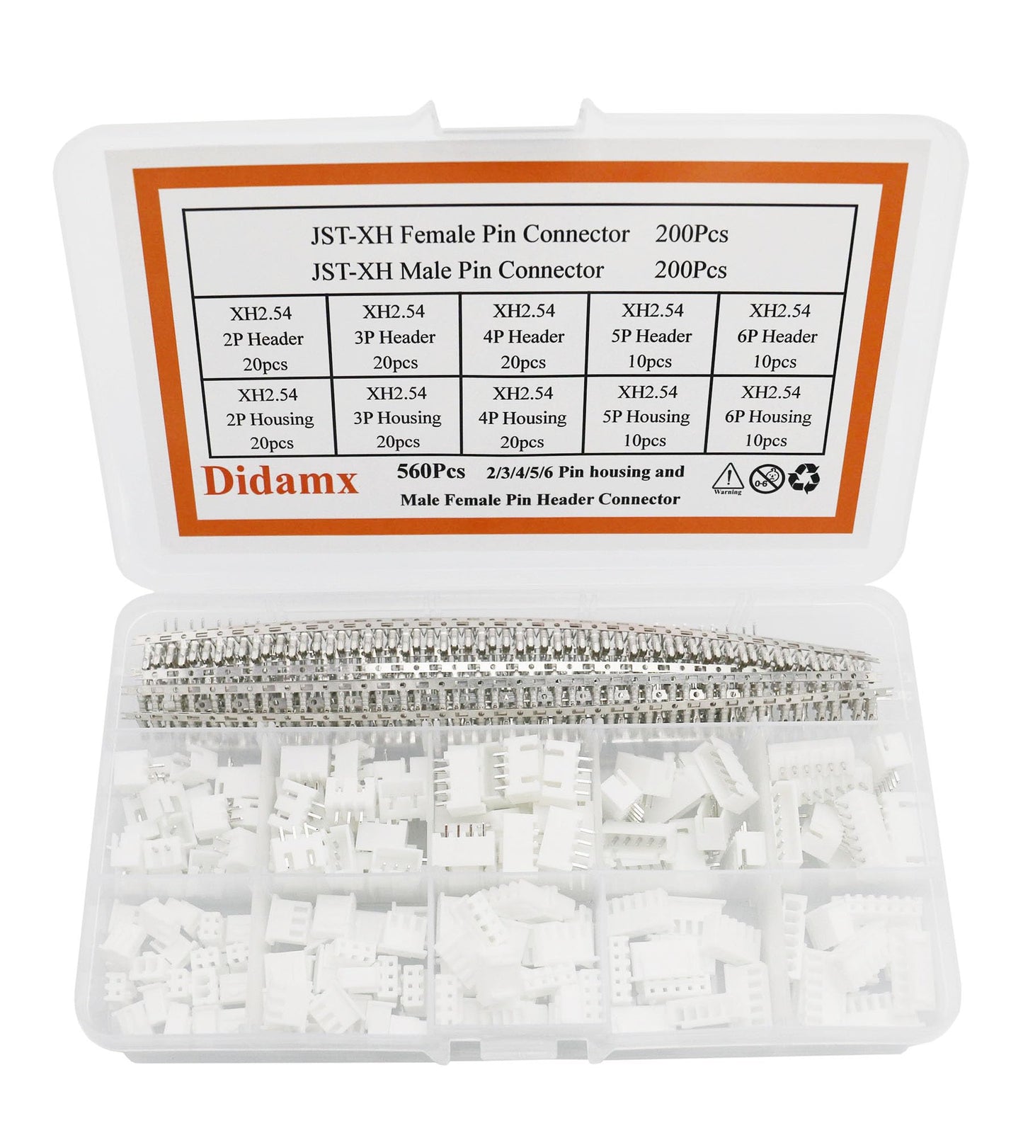 Didamx 560Pcs 2.54mm JST-XHP 2/3/4/5/6 Pin housing and Male/Female Pin Head Connector Adapter Plug Set