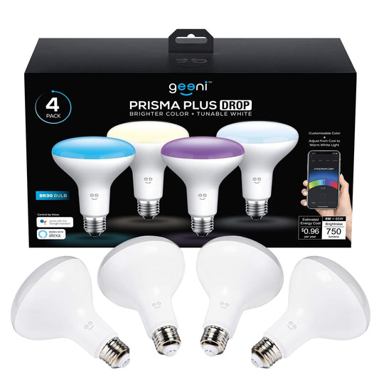 Geeni Prisma Plus BR30 Smart LED Bulb, 16M Colors, Multicolor RGB, 4-Pack