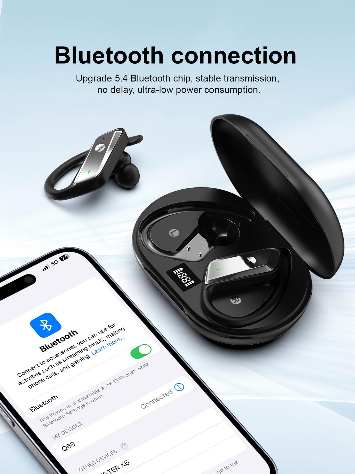 Hulaed Wireless Earbuds Bluetooth 5.4 Headphones 53H Playtime Sport Earphones with LED Display,Over-Ear Buds Built in Mic in Ear Waterproof Headset…
