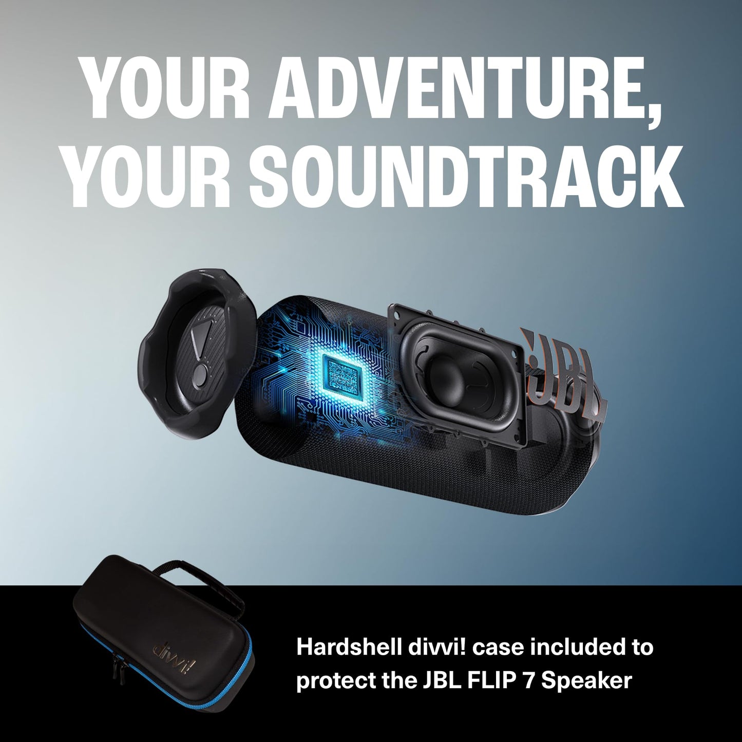 JBL Flip 7 (Black) + Bundle with divvi! Protective Hardshell Case (Black)