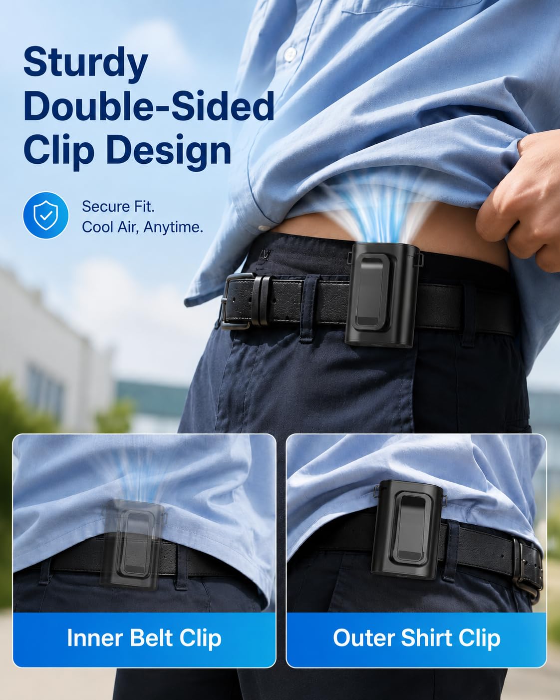 Luienao Portable Waist Fan, Ultra Lightweight Wearable Clip On Fan for Shirt, Mini Personal Neck Fan for Travel, Hands Free Belt Fan with Strong