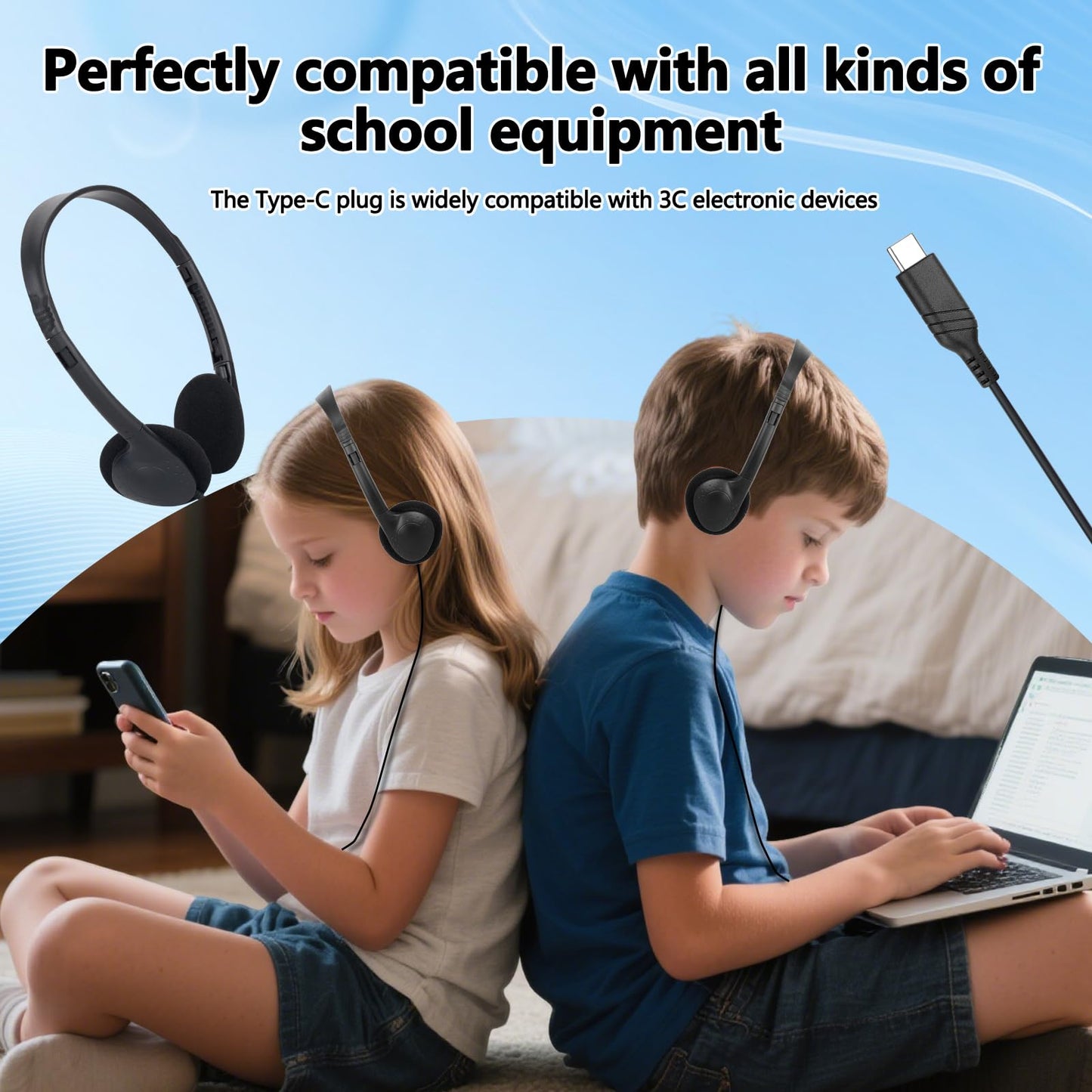 TJZXGUI USB Type C Kids Headphone Bulk 25 Pack for School Classroom,On-Ear USB C Headphones for Boys Girls Students Tablet Travel Computer…