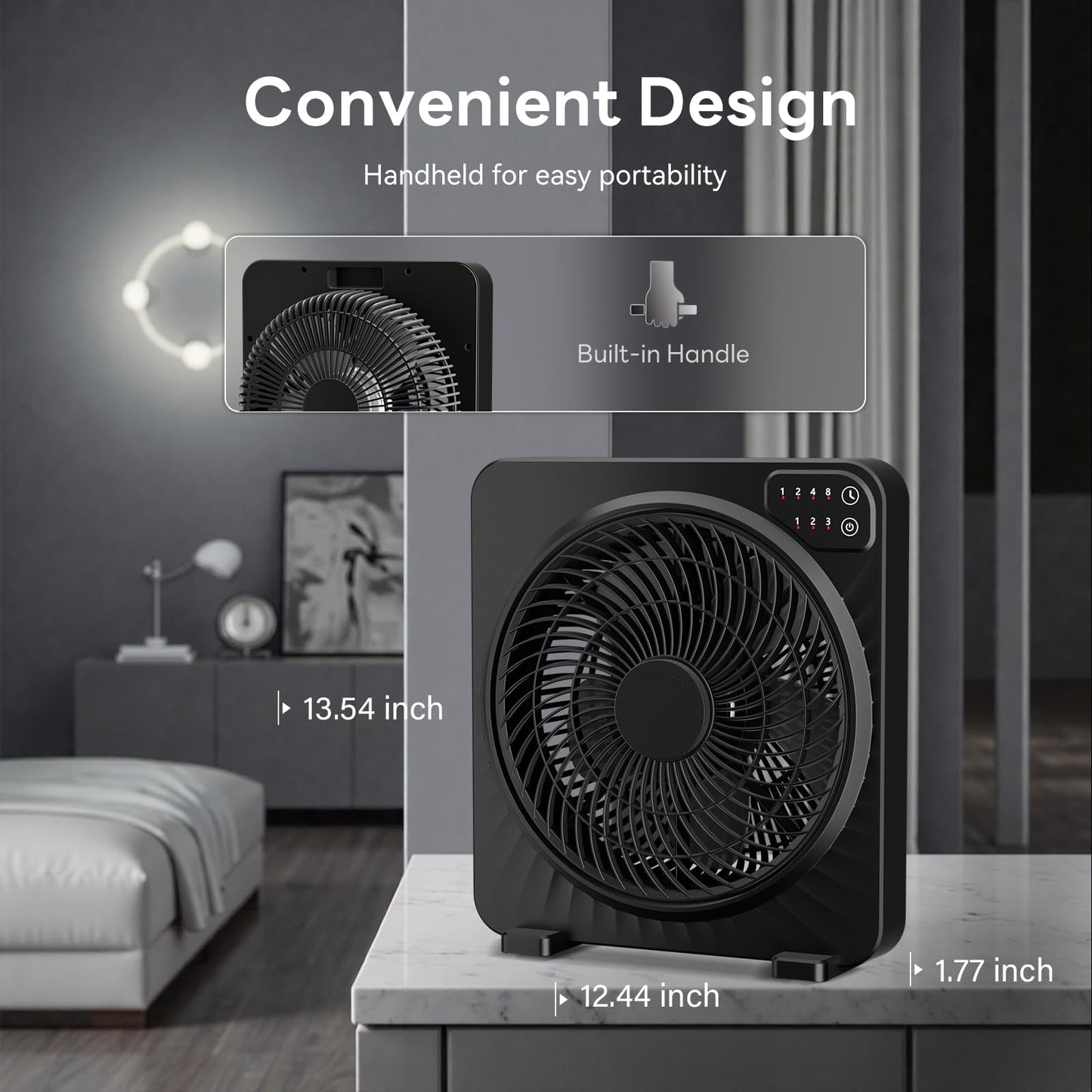 PNTCK 13" Quiet Desk Fan with 3 Speeds, 5 Blades, Powerful Box Fan with Convenient Touch Control, 15h Timer, Portable Cooling Fan Table Fan