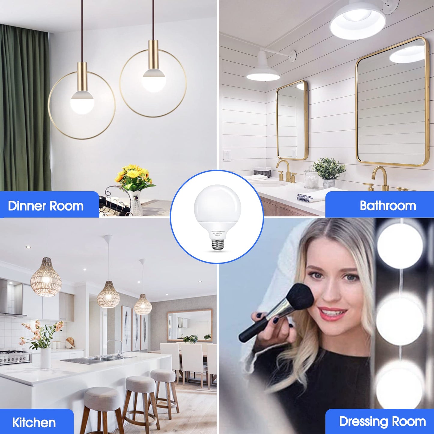 Flaspar G25 LED Globe Bulbs 100W Equivalent Vanity Light Bulb for Bathroom