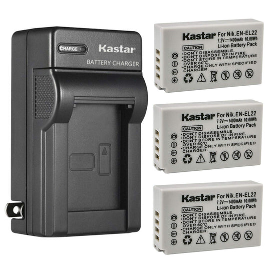 Kastar 3-Pack Battery and AC Wall Charger Replacement for Nikon EN-EL22 Battery MH-29 Charger, Nikon 1 J4 Digital Camera, Nikon 1J4 Digital Camera