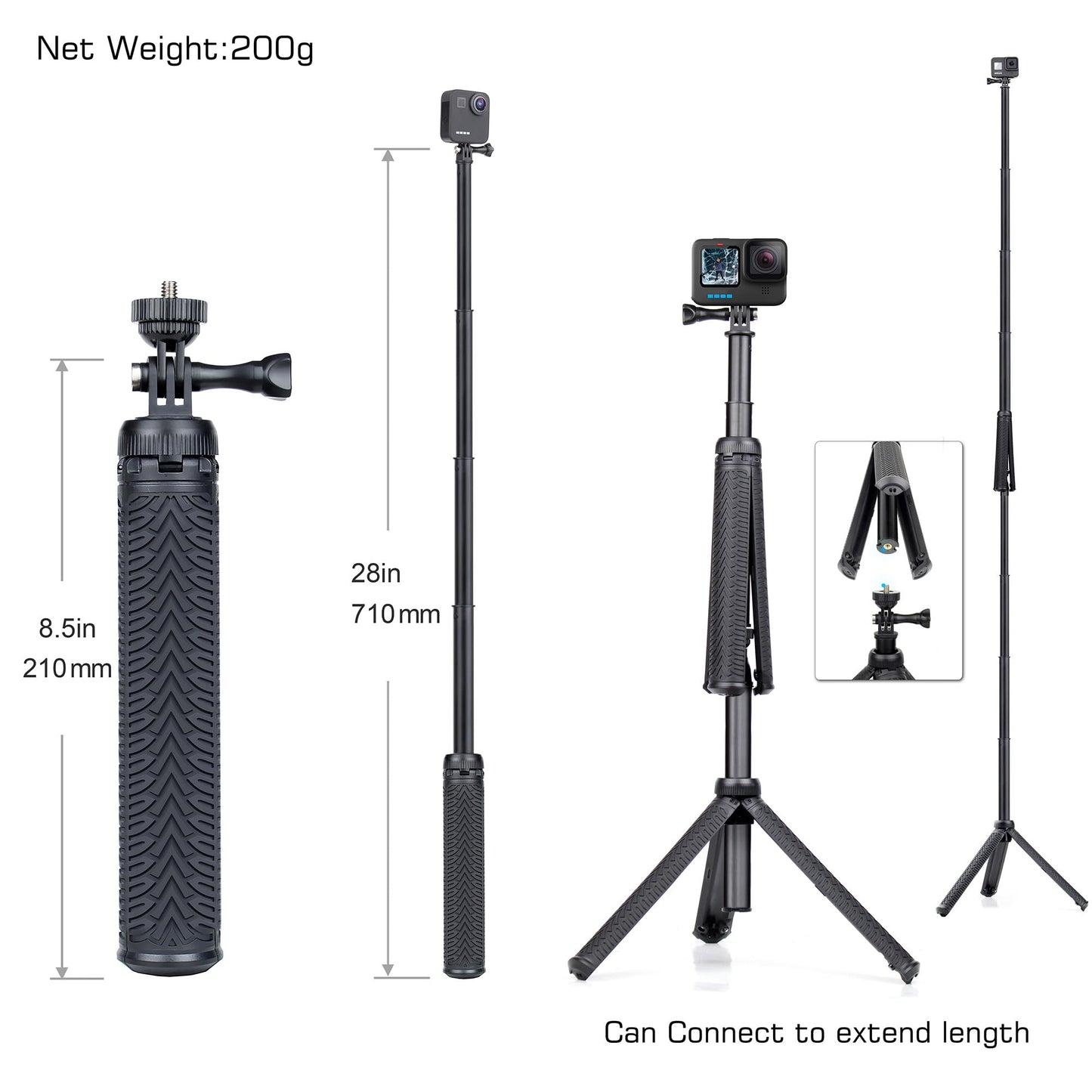 GEPULY Underwater Tripod Stand Aluminum Selfie Stick Pole - Waterproof Hand Grip for GoPro Here 13 12 11 Insta360 AKASO DJI OSMO Action 6&Smartphones