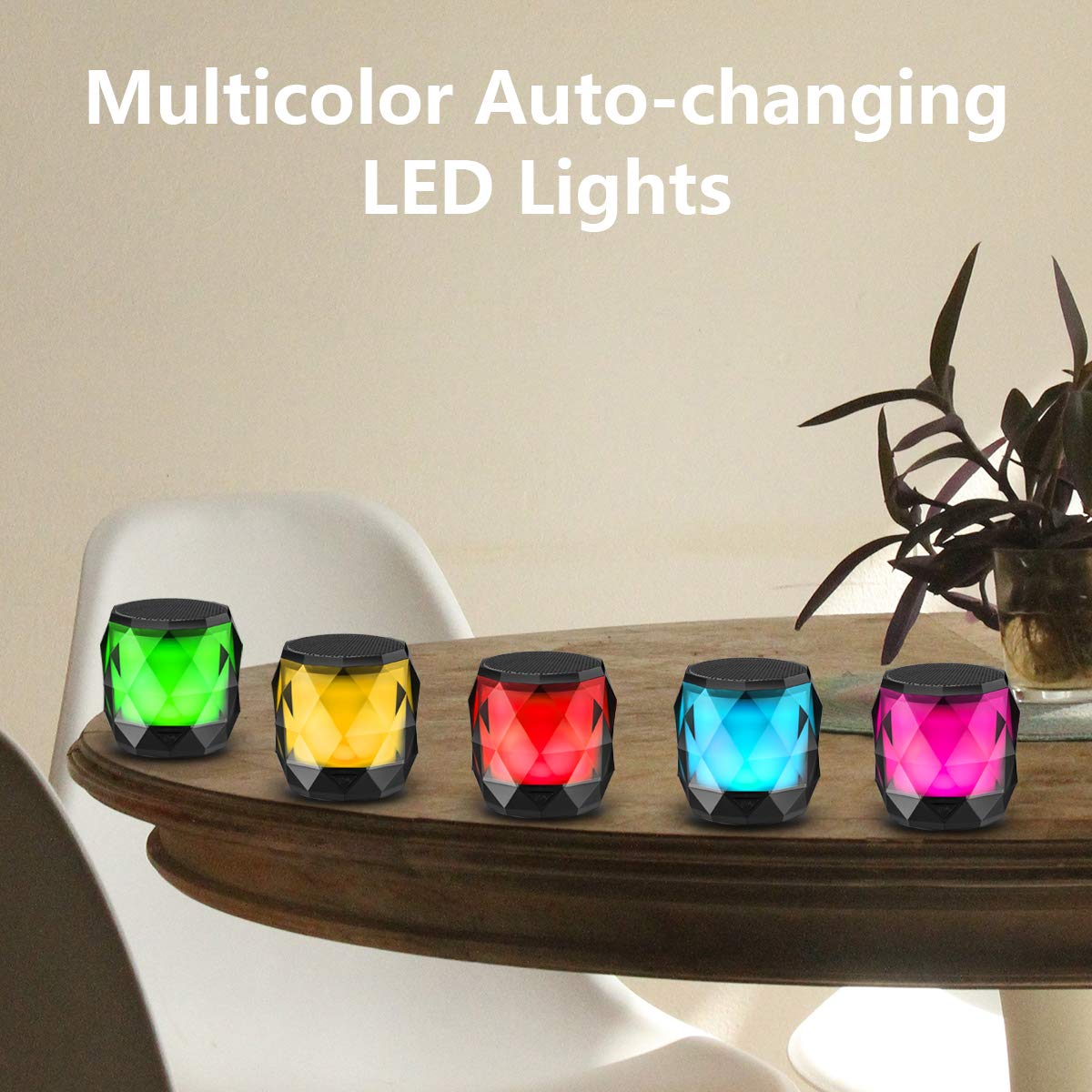 LFS Portable Bluetooth Speaker with Lights, Night Light Wireless Waterproof Speaker Magnetic, 7 Color LED Auto-Changing, Built-in microphone, TWS