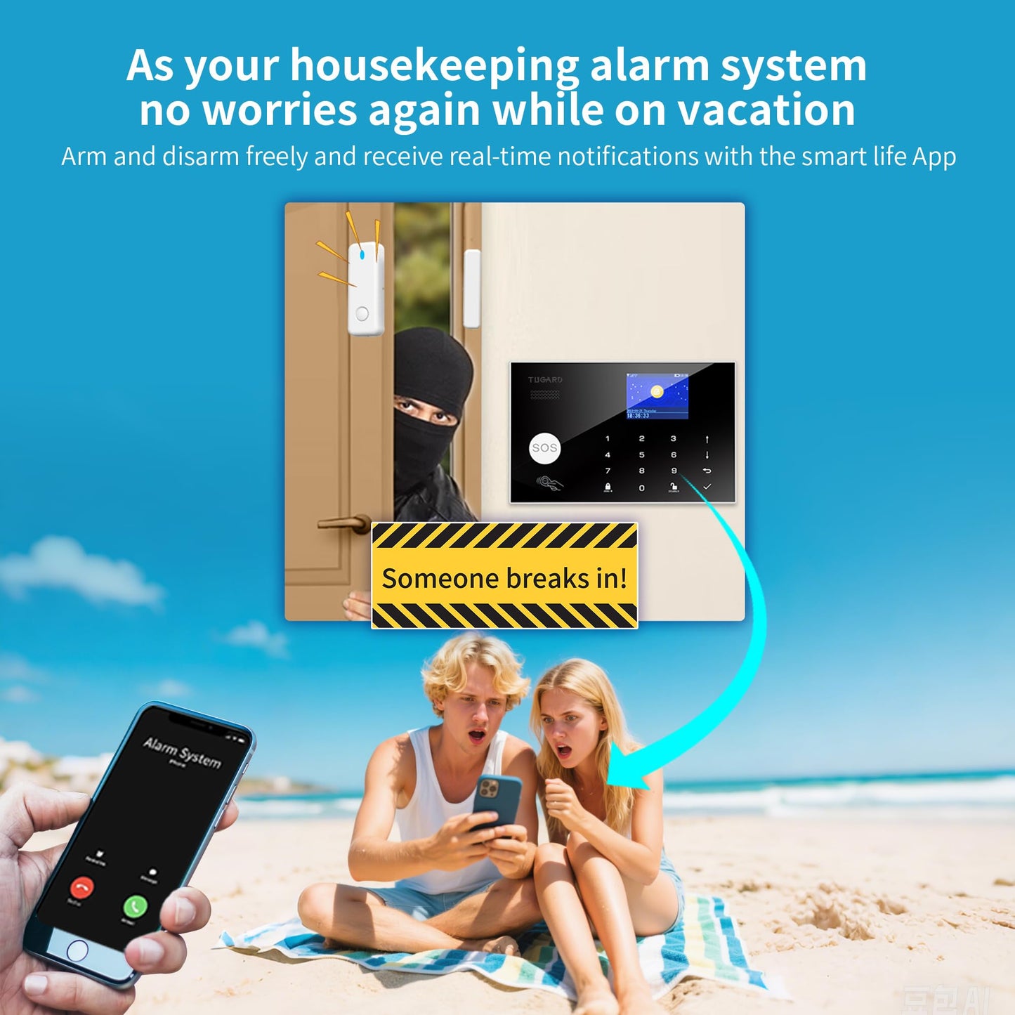 Alarm System with Phone APP Alert,DIY WiFi Home Security Alarm System,12pcs Kit Motion Detector,Door Sensor,Remote Control,Siren,Compatible with Alexa