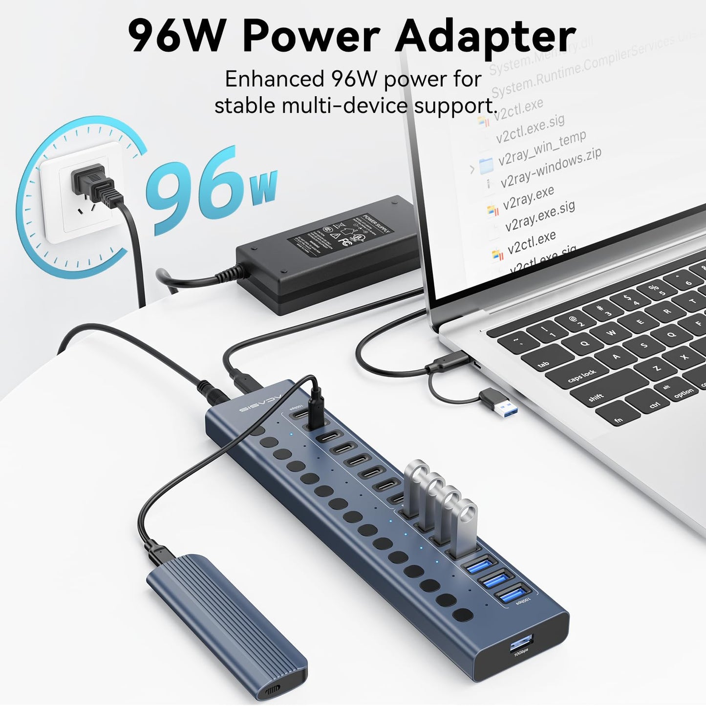 Powered USB 3.2 Hub, ACASIS 16 Ports USB 3.2 Hub(8 USB-A 3.2 Ports+8 USB-C 3.2 Ports), Aluminum USB Hub Powered with 96W Power Adapter, USB Hub