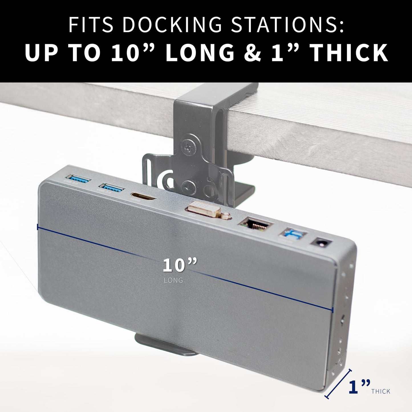 VIVO Universal Docking Station Mount for Workstation, Behind Monitor VESA Mounting, Under Desk Installation, Heavy Duty C-clamp Options, Fits Docking