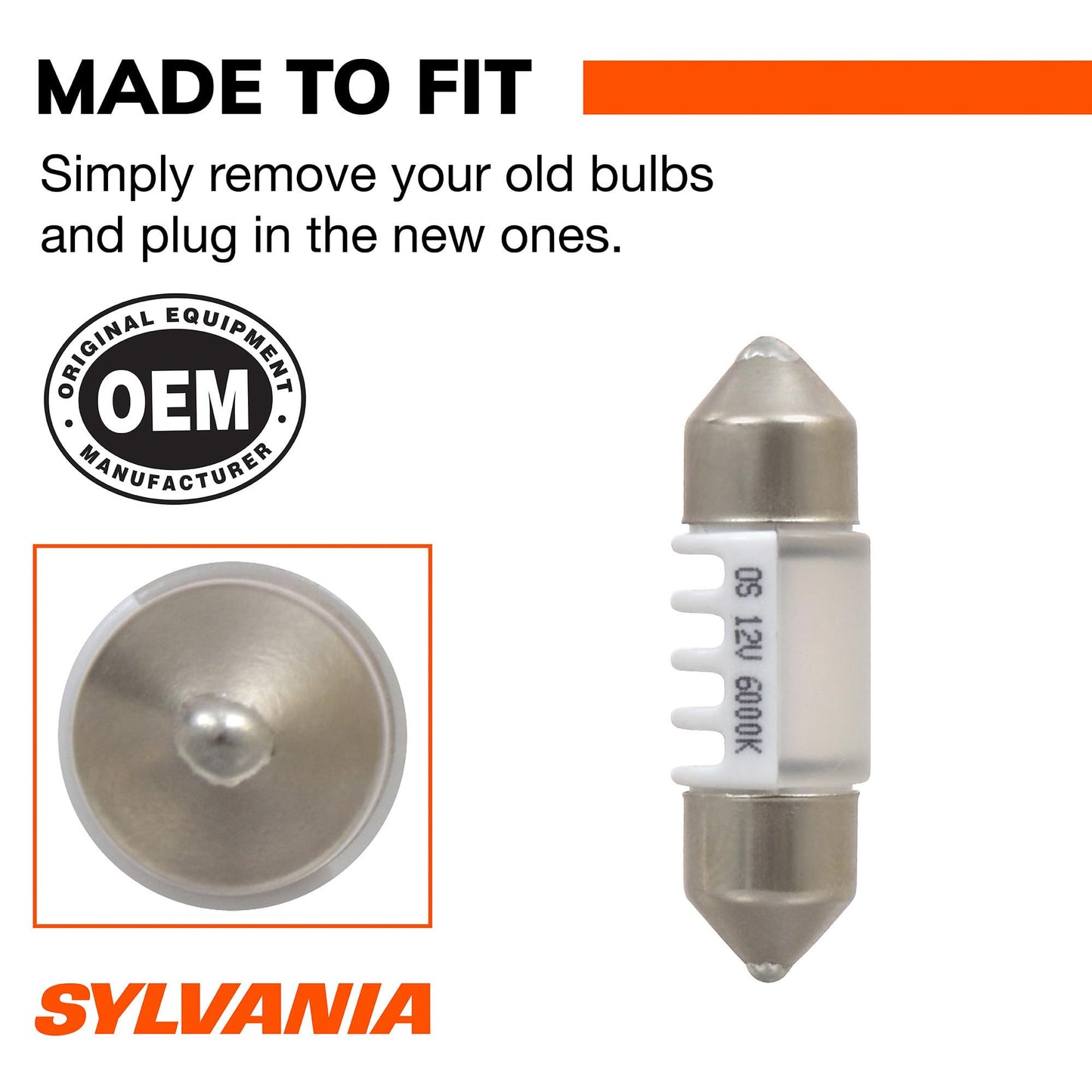 SYLVANIA DE3022 31mm Festoon LED Mini Bulb, White, 1 Bulb, Interior