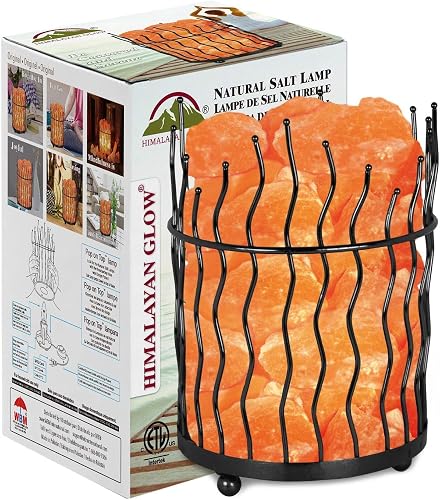 Himalayan Glow Pillar style Salt Basket Lamp with salt chunks, Himalayan Salt lamp with Touch Dimmer Control, Amber Glow, Idle for Home, Offices