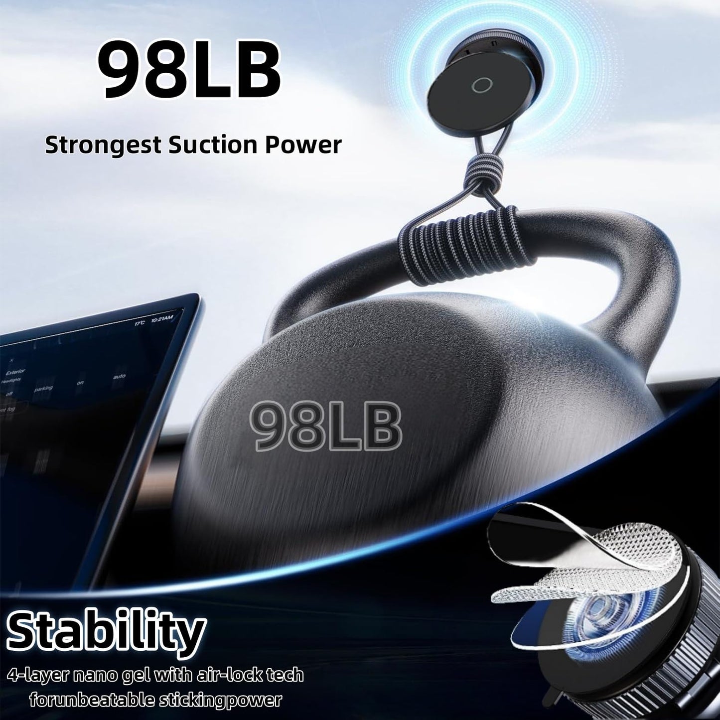 lomxsy Cell Phone Car Mount for Car Accessories, [98+LBS Strongest Suction & 2800gf Magnetic] 360 Adjustable Suction Car Phone Holder