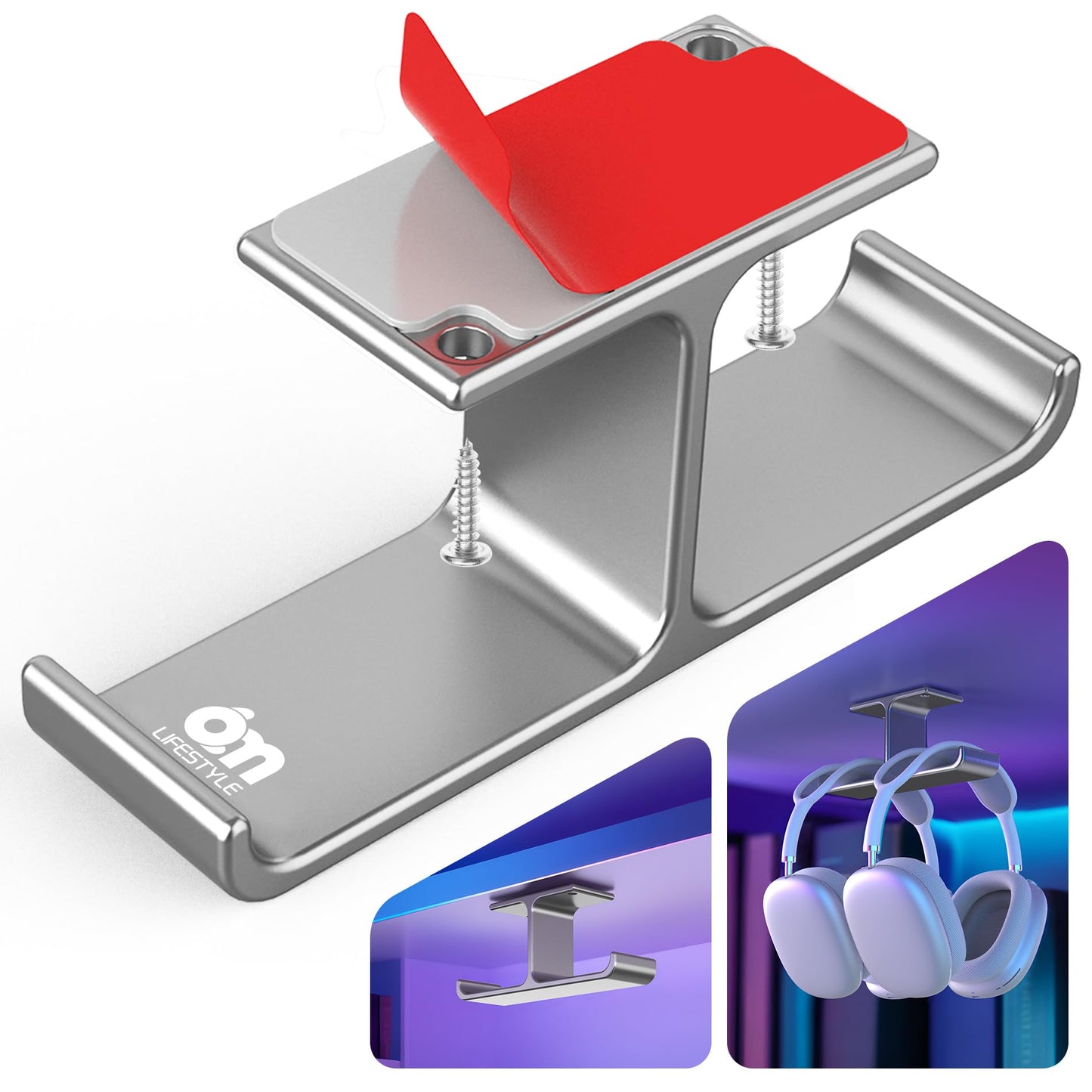 All Aluminum Headset Headphone Stand Hanger Under Desk Designed [Patented] Headphone Holder Hook by Strong Adhesive & Screws,PC Gaming Accessories