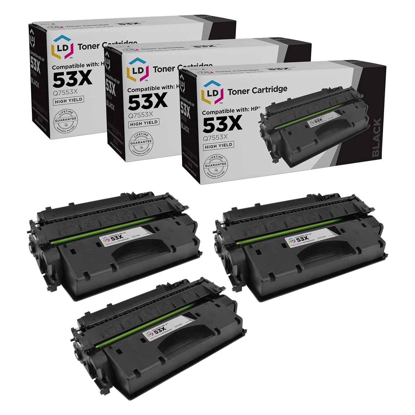 LD Products Replacement Toner Cartridge Compatible with HP 53X Q7553X High Yield (Black, 3Pk) Compatible with HP Printer LaserJet P2015, P2015d